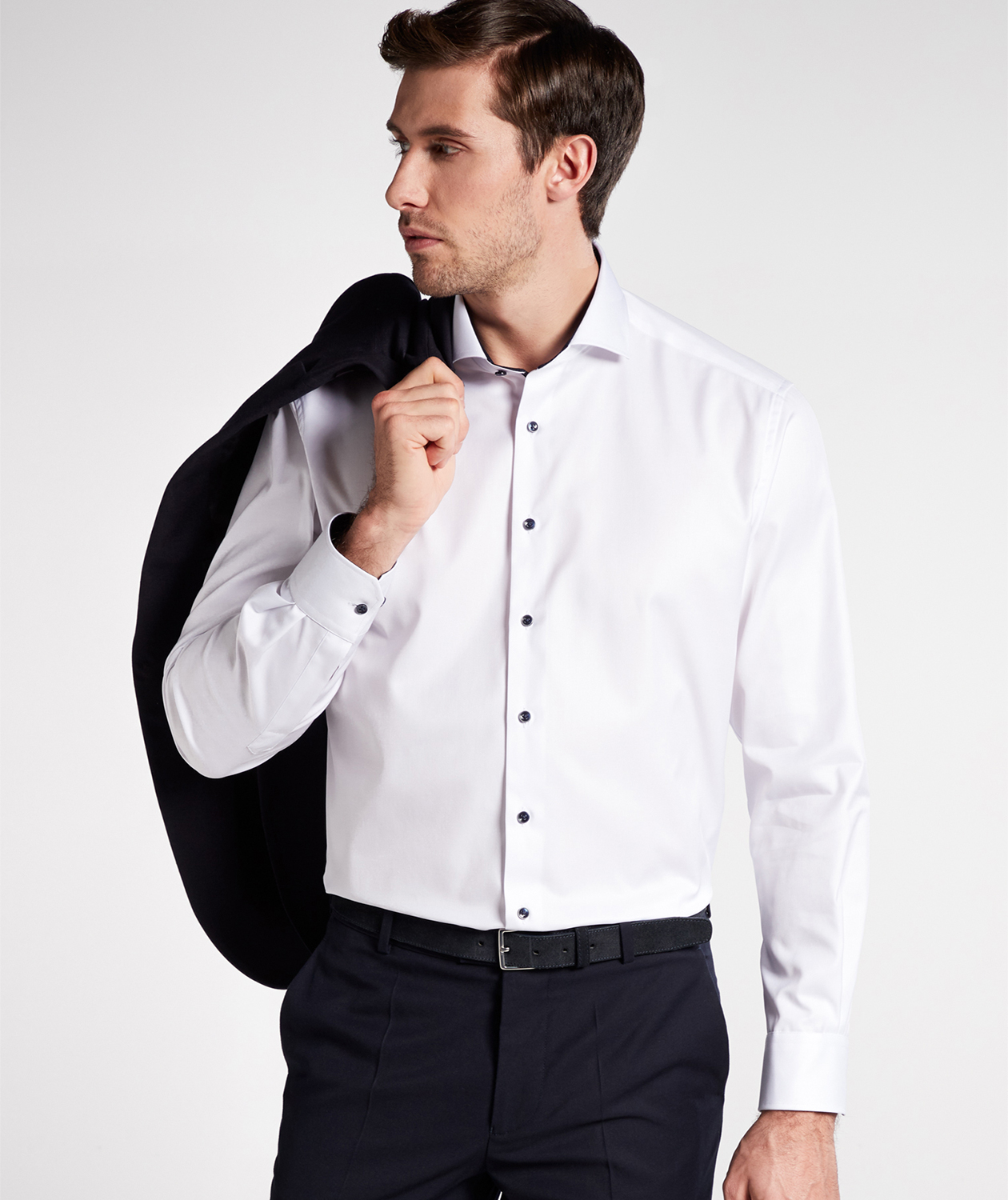 Eterna Cover Comfort fit skjorte med kontrast, White 