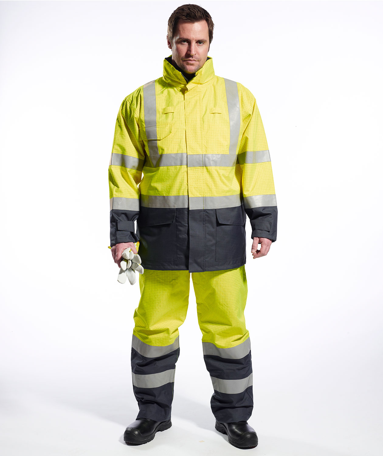 Portwest BizFlame regnjakke, Hi-Vis gul/marine