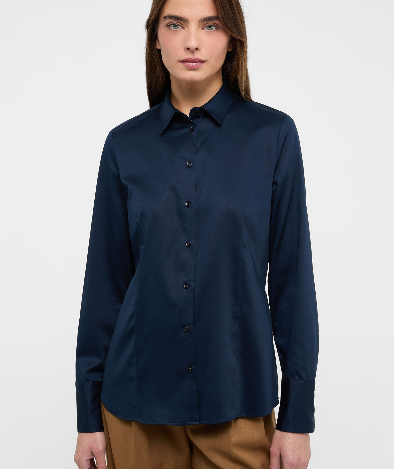 Eterna Satin Stretch ladies shirt - Modern Fit, Navy, large image number 1