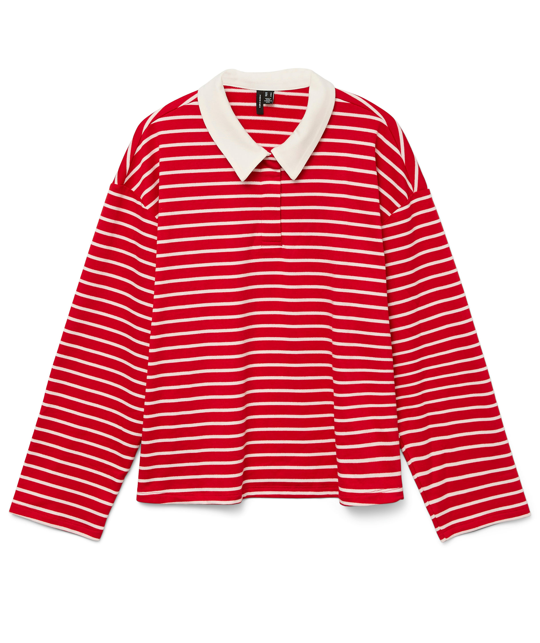 Vero Moda VMALMA l&aring;ng&auml;rmad pik&eacute;tr&ouml;ja, Fiery Red/White