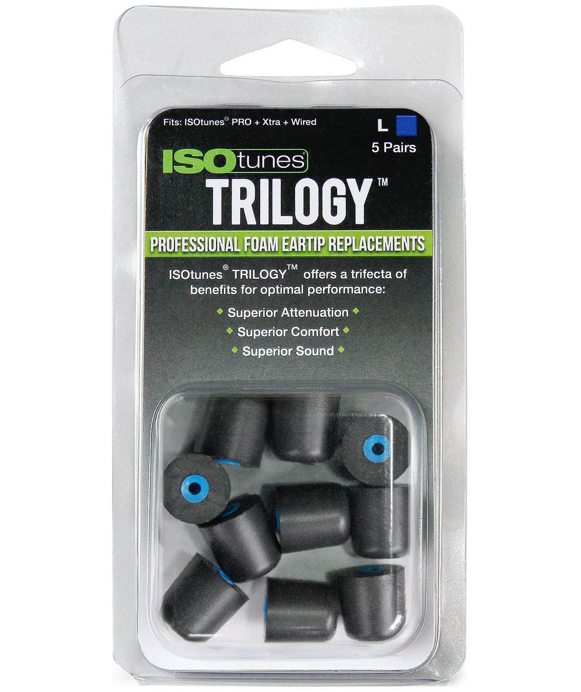 ISOtunes Trilogy&trade; 5-pak &oslash;repropper til h&oslash;rev&aelig;rn, Sort, large image number 3