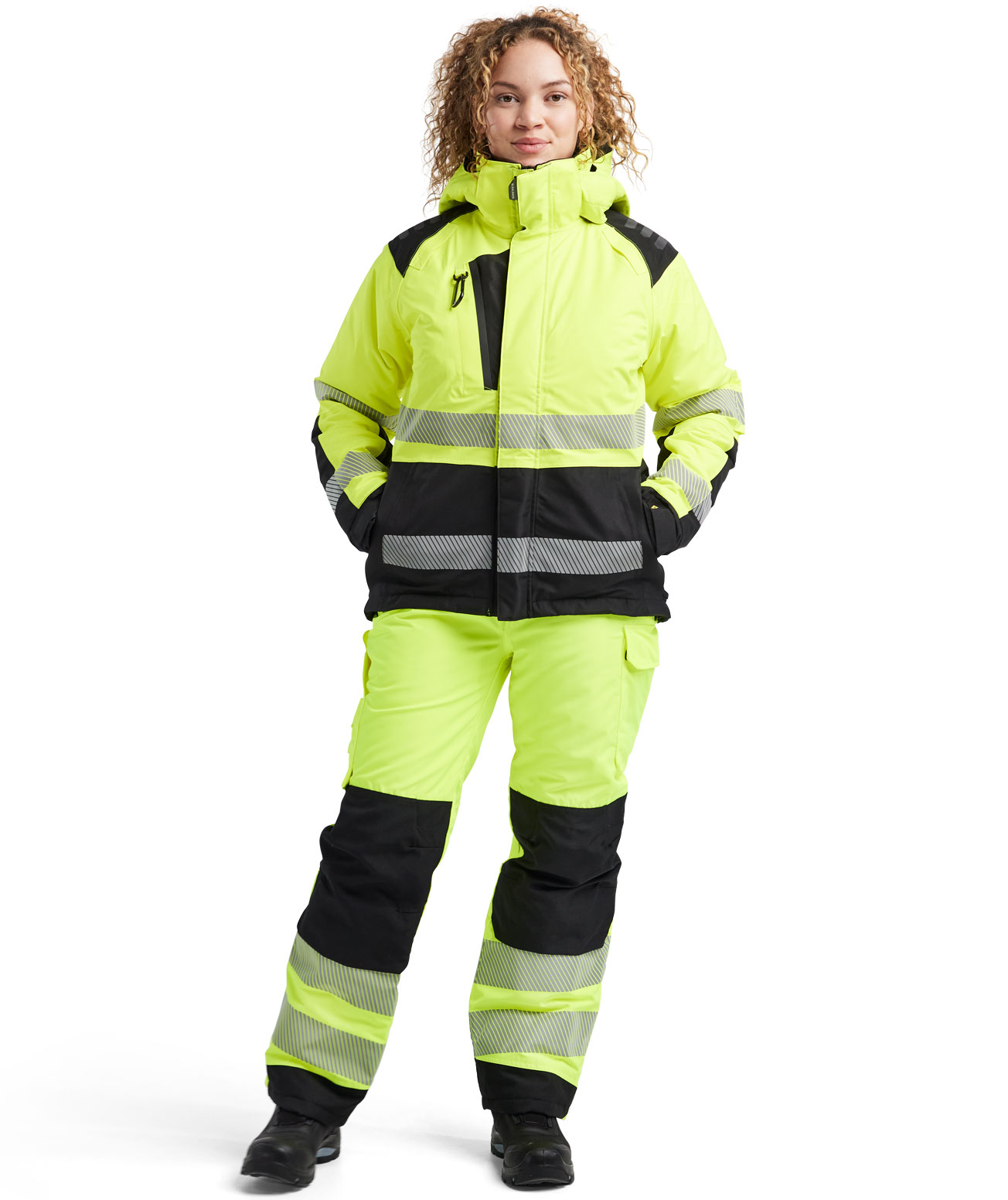 Bl&aring;kl&auml;der dame vinterjakke, Hi-vis Gul/Svart