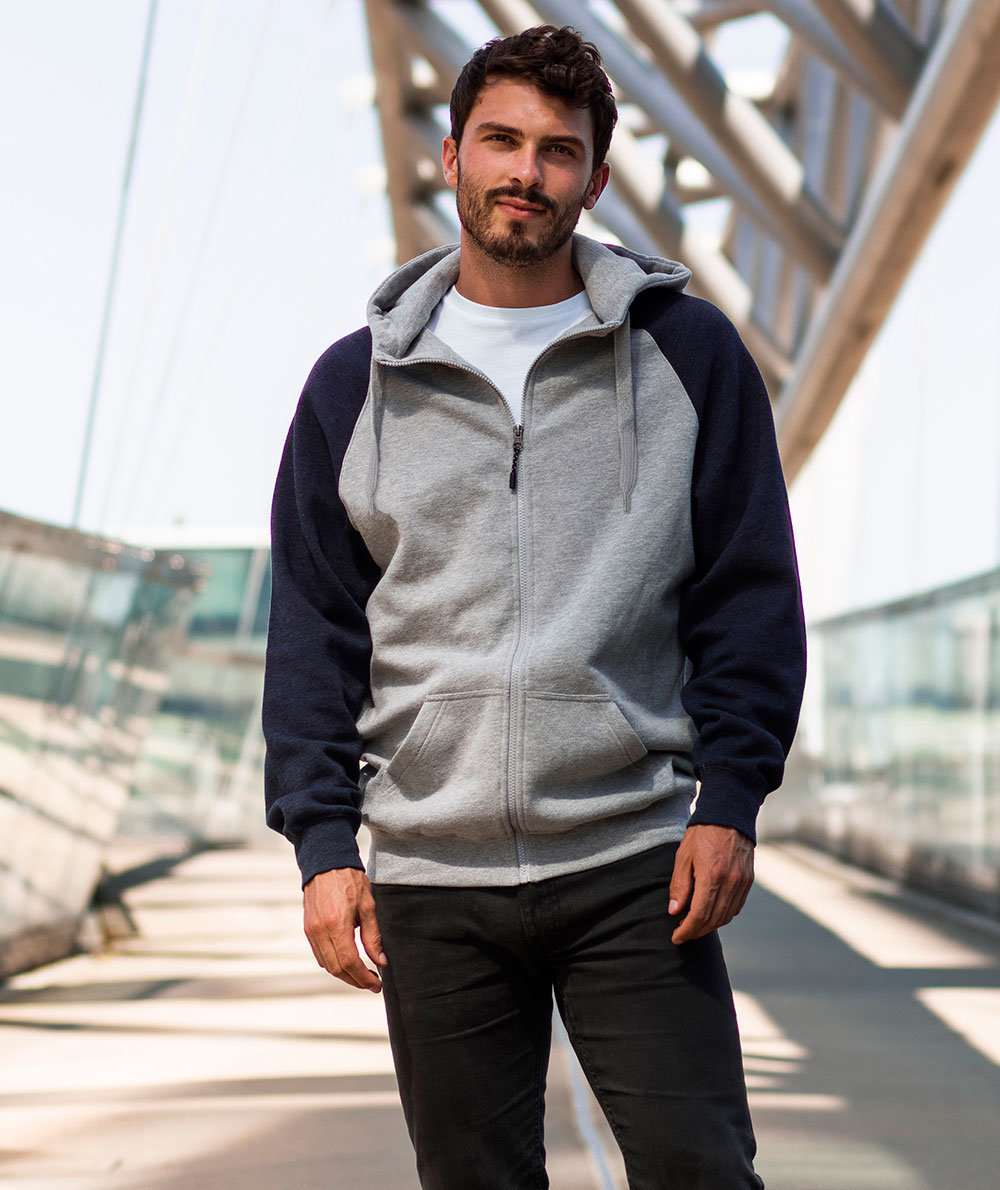 YOU Bronx Raglan sweat h&aelig;ttetr&oslash;je med lynl&aring;s, Gr&aring;meleret/marinemeleret, large image number 3