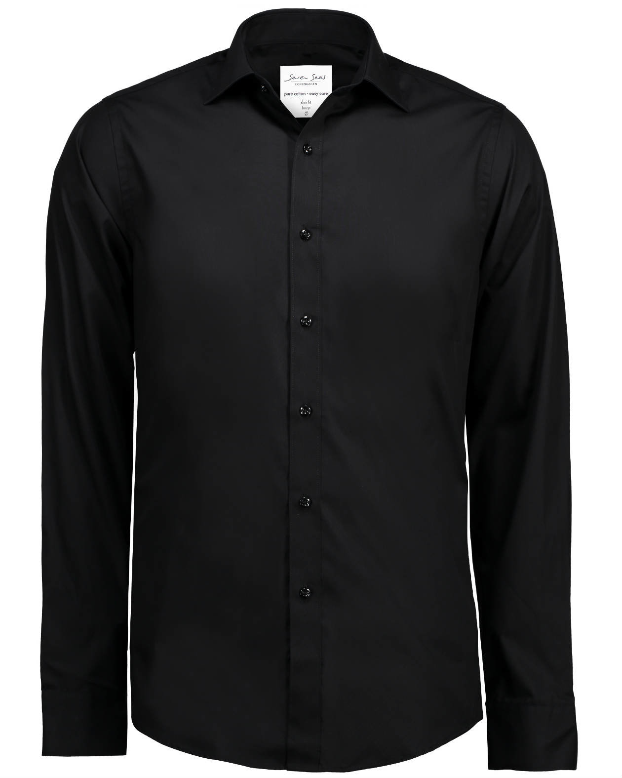 Seven Seas Slim fit Poplin skjorta, Svart