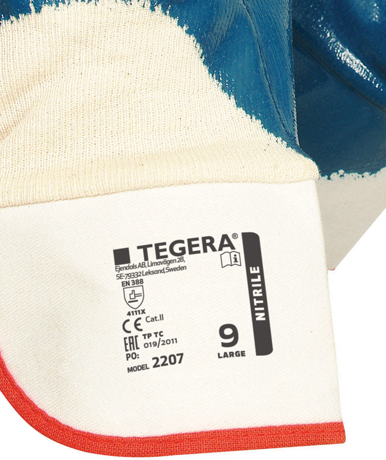 Tegera 2207 sk&auml;rhandskar nitril Cut B, Bl&aring;/Beige