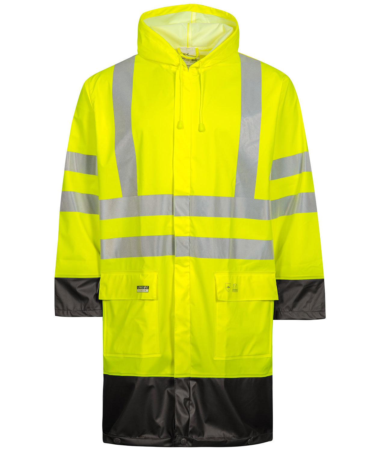 Lyngs&oslash;e PU regnrock, Varsel gul/marinbl&aring;