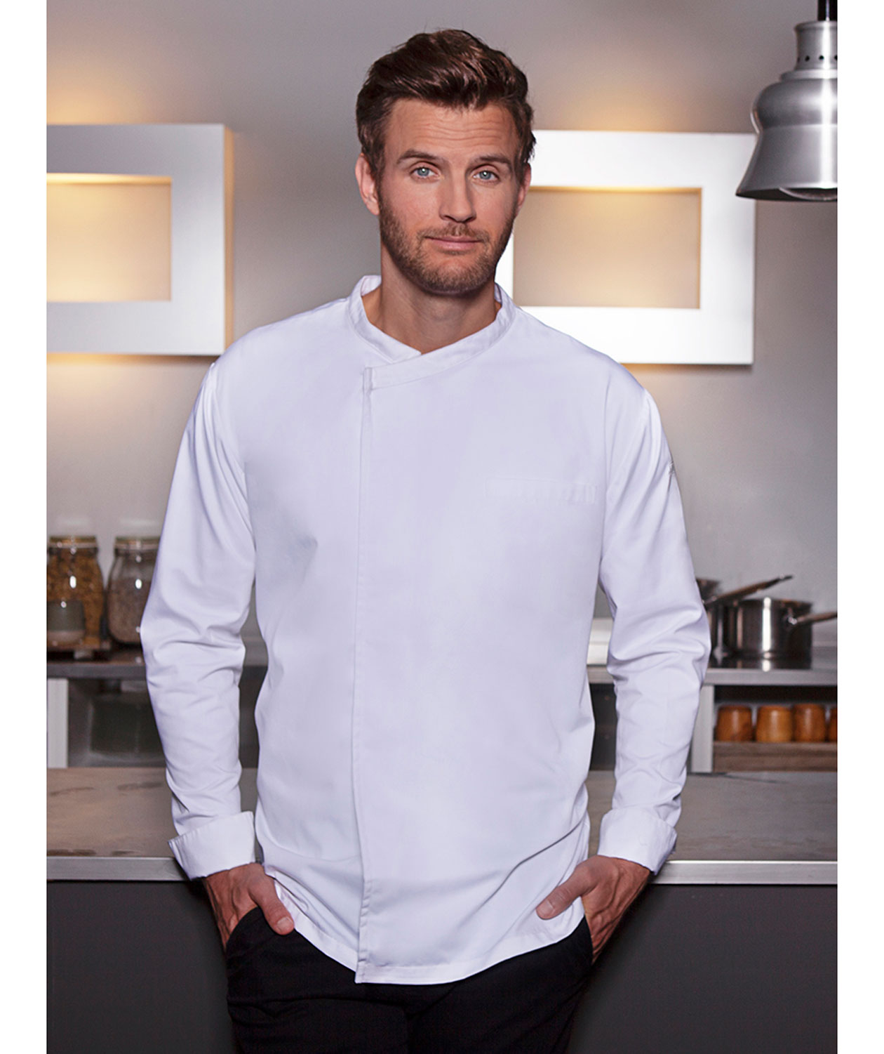 Karlowsky Basic l&aring;ng&auml;rmad kock T-shirt, Vit