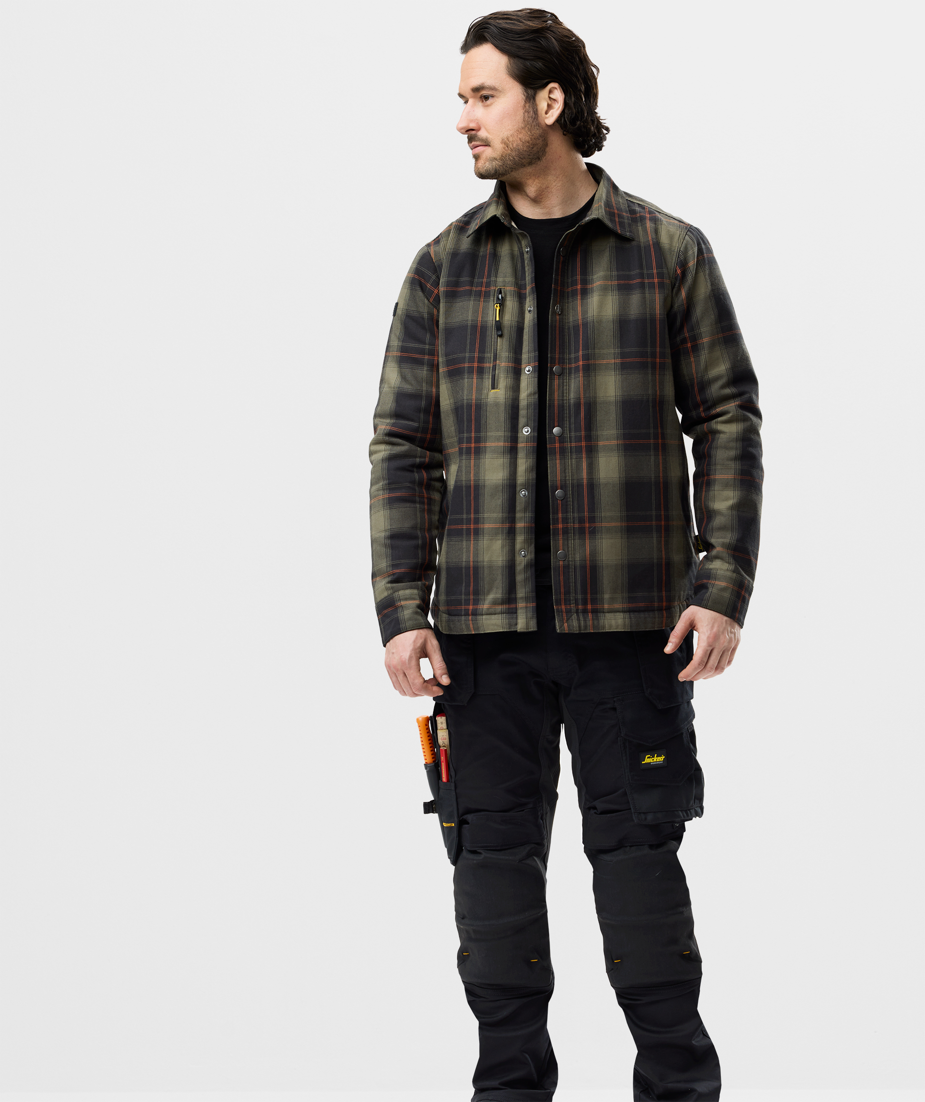 Snickers AllroundWork flanellskjorta jacka 8522, Khaki Green/Black