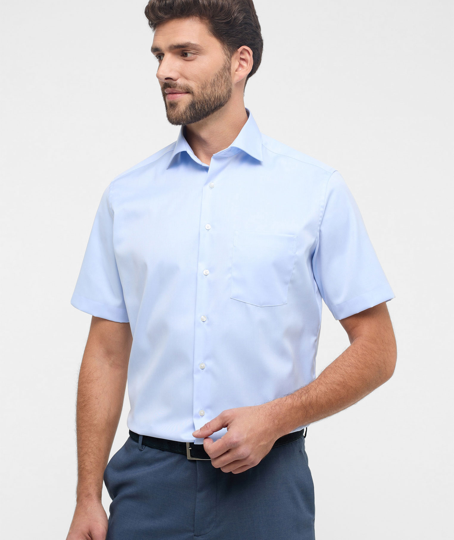 Eterna Cover Modern fit kort&auml;rmad skjorta, Light blue