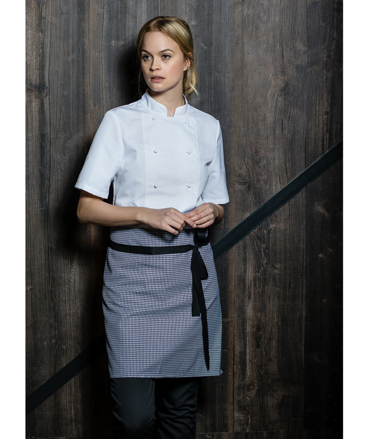 Segers kort&auml;rmad kockjacka dam, Vit