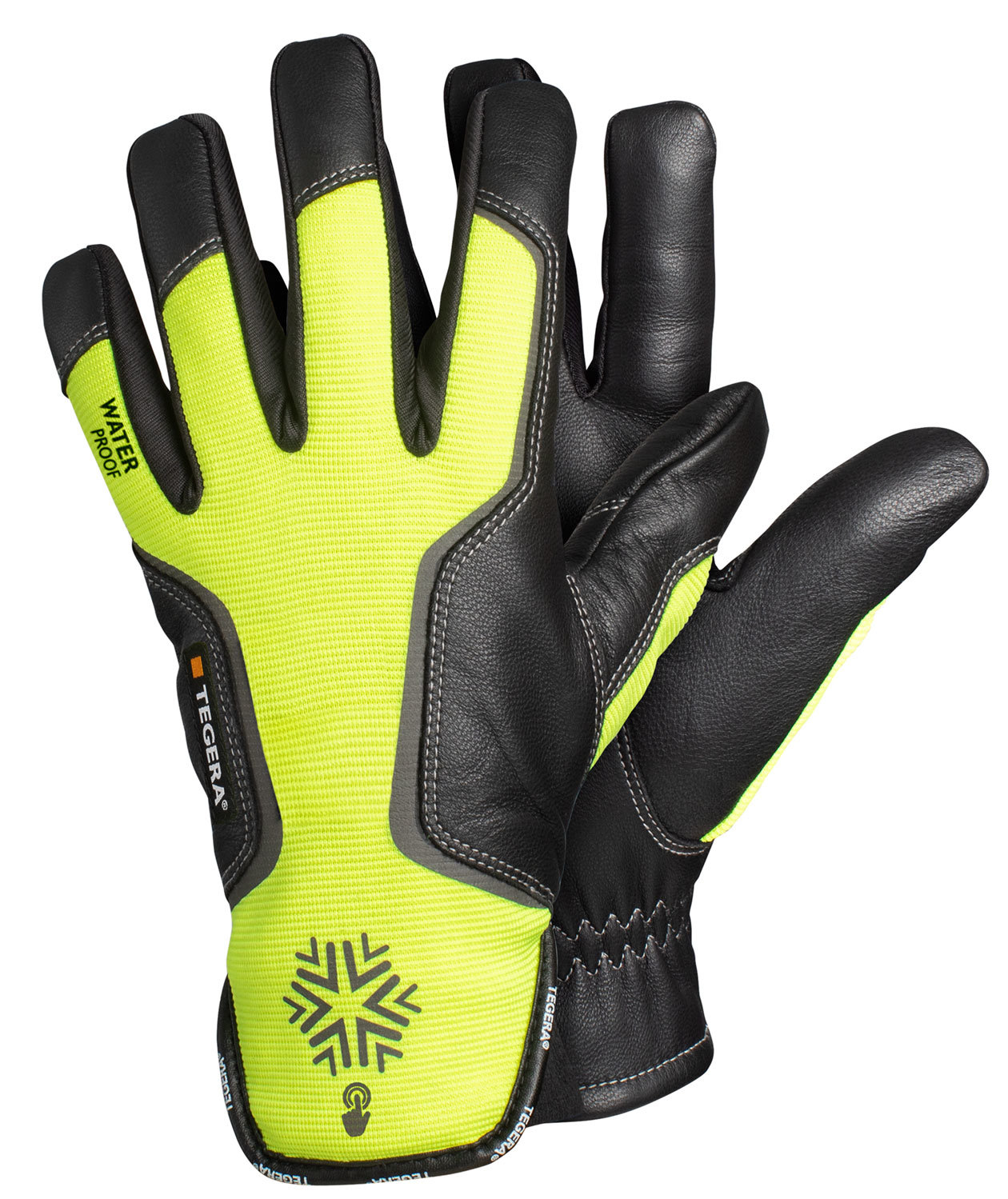 Tegera 7798 l&aelig;rhansker, vinterforet, Svart/Hi-Vis Gul