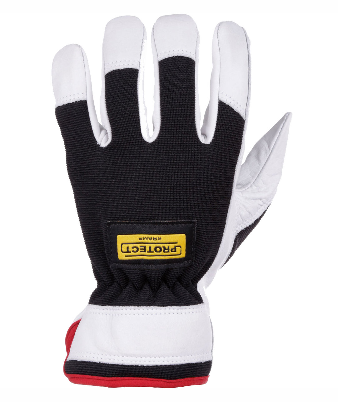 Kramp Montagehandschuhe aus Leder/Elasthan, Schwarz/Wei&szlig;