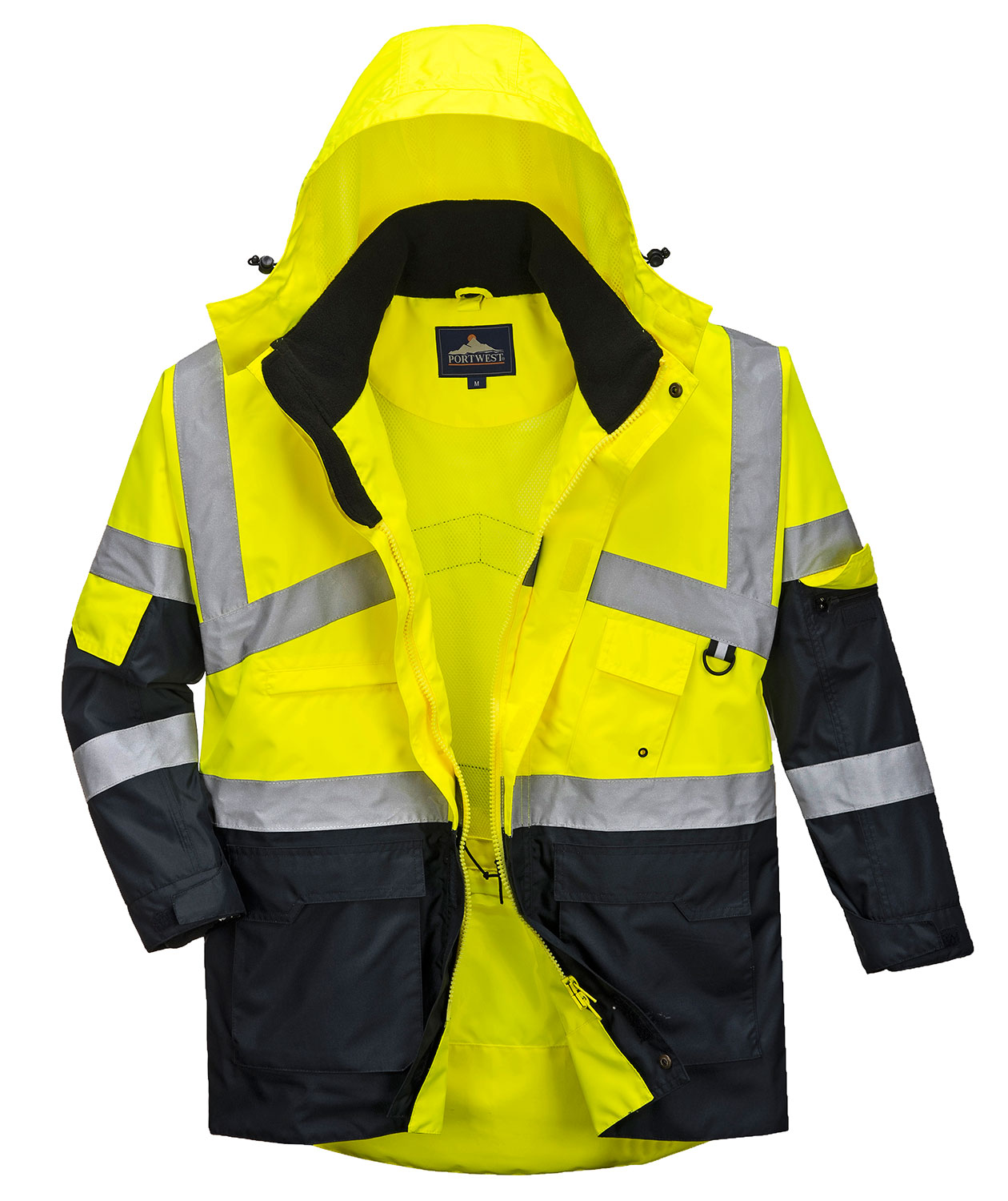 Portwest waterproof and breathable shell jacket, Hi-vis Yellow/Marine, large image number 0