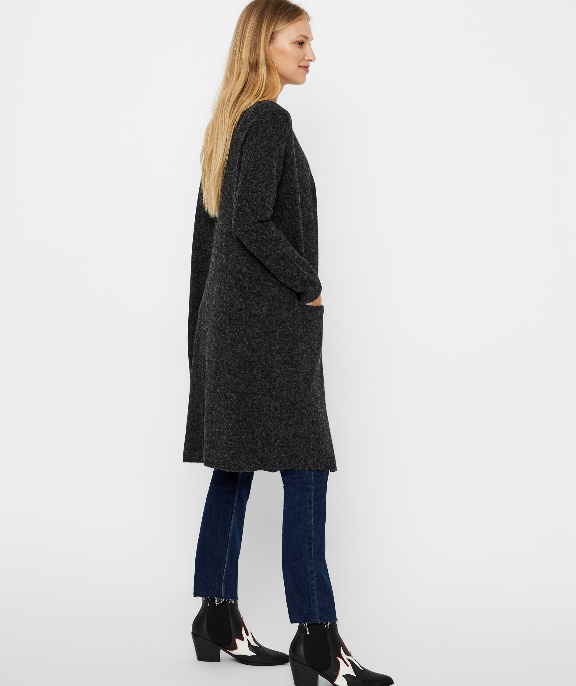 Vero Moda VMDOFFY l&aring;ng stickad cardigan dam, Black, large image number 3