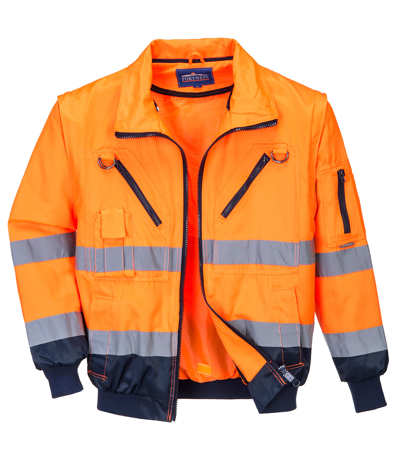 Portwest 3-i-1 pilotjakke, Hi-vis Orange/Marine, large image number 2