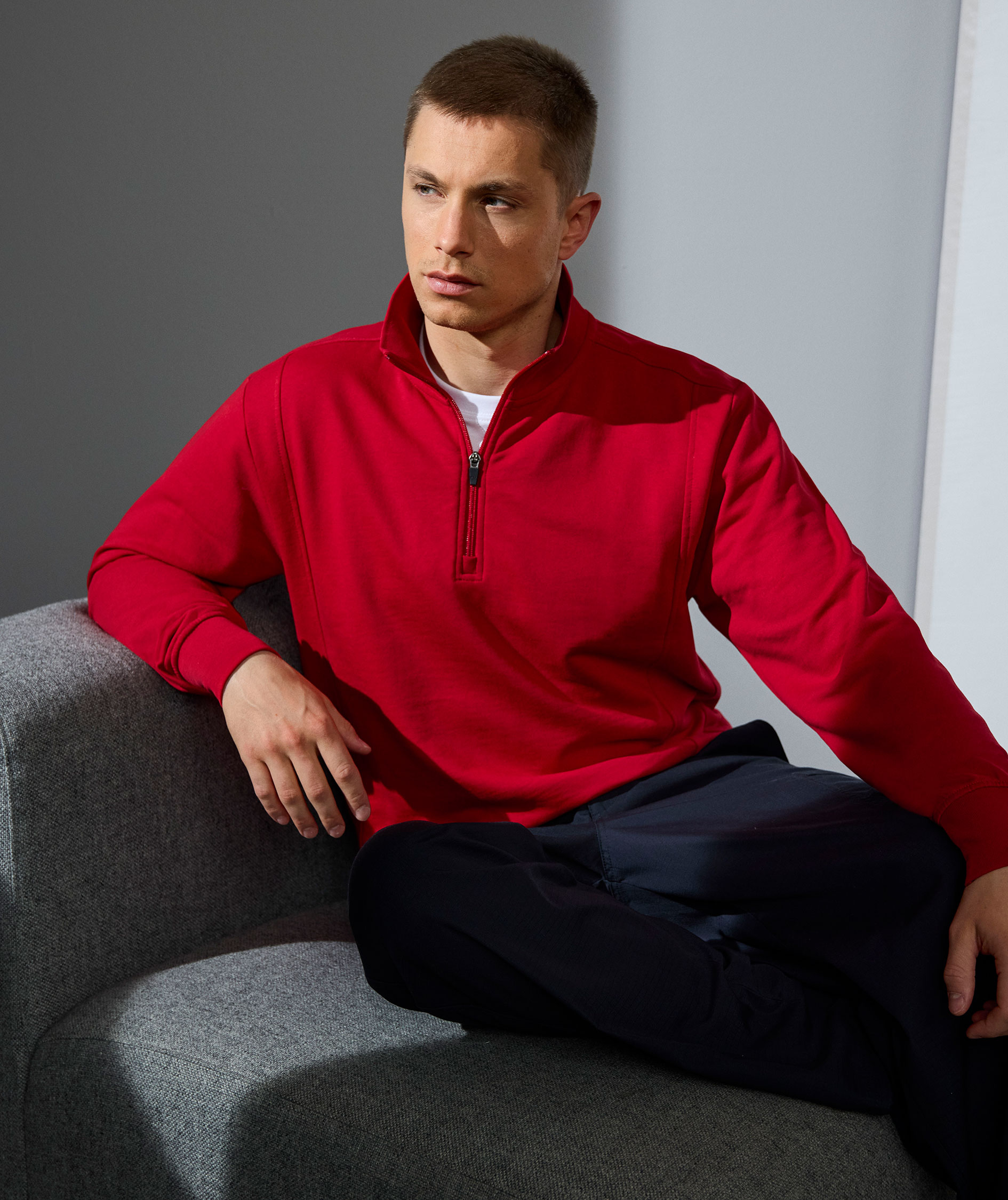 ID Sweatshirt med kort lynl&aring;s, R&oslash;d, large image number 1