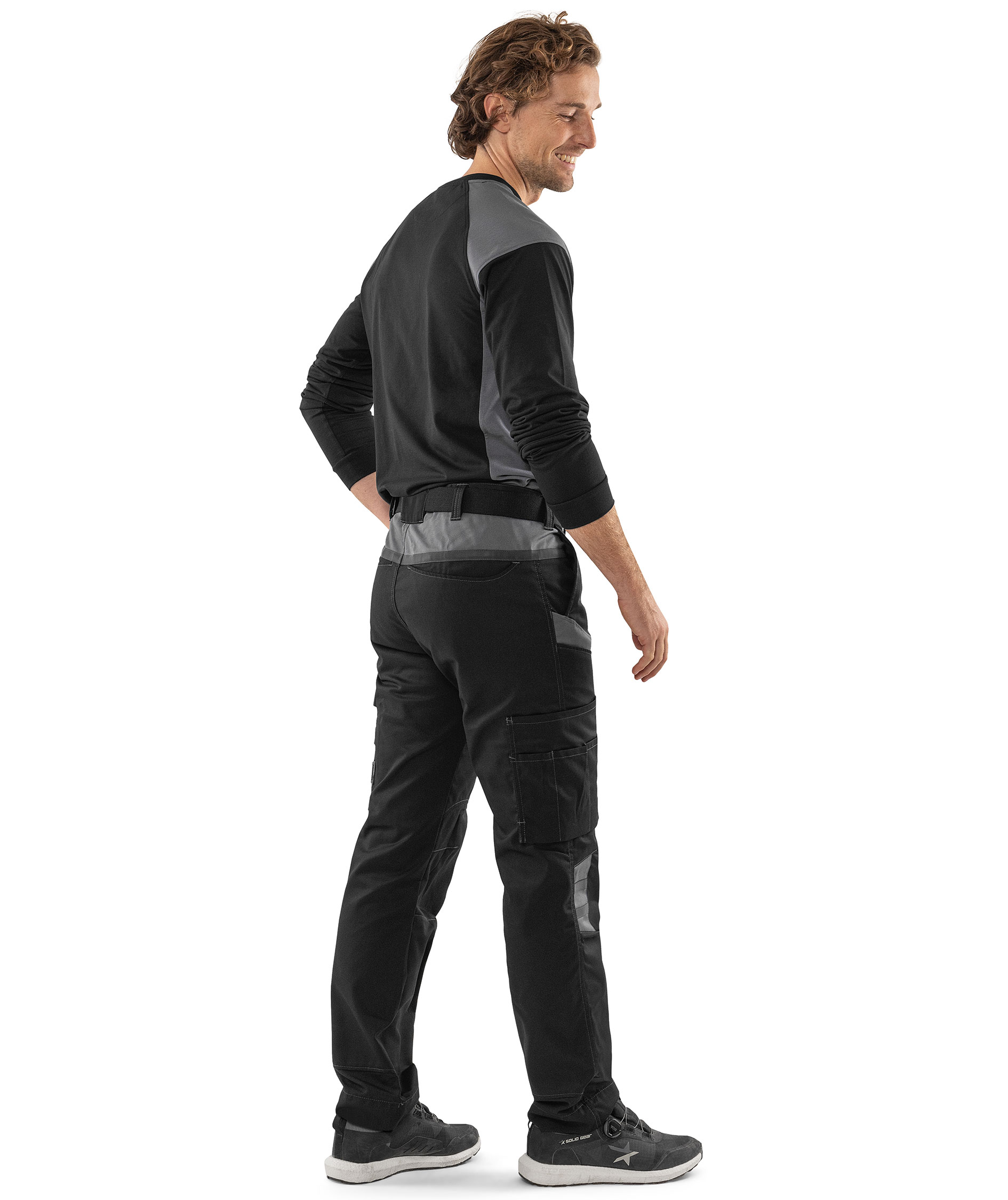 Fristads Heavy lang&aelig;rmet T-shirt 7071 GTM, Sort/Gr&aring;, large image number 4