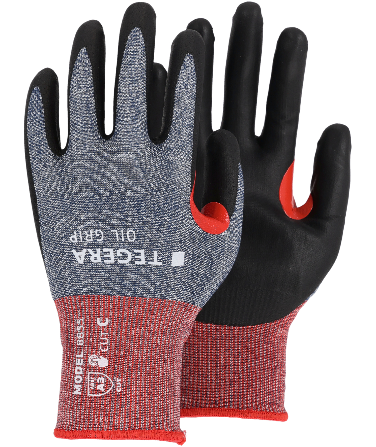 Tegera 8855 Oil grip sk&auml;rskyddshandskar Cut C, R&ouml;d/Svart