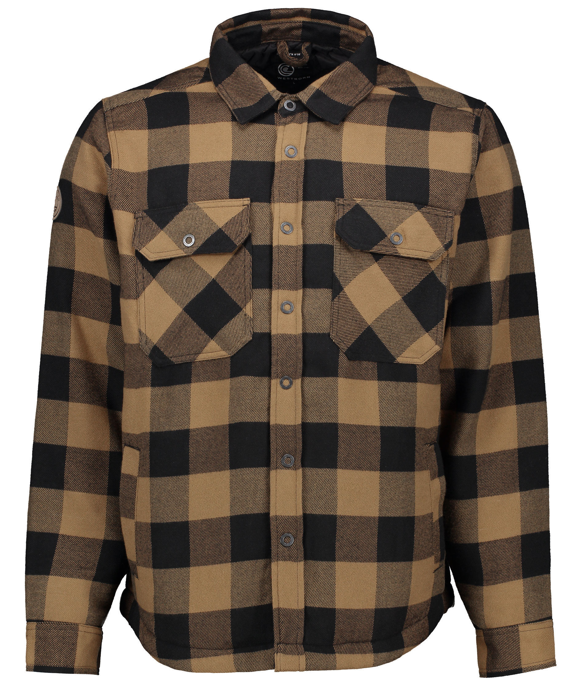 Westborn fodrad flannell skjortjacka, Camel/Black