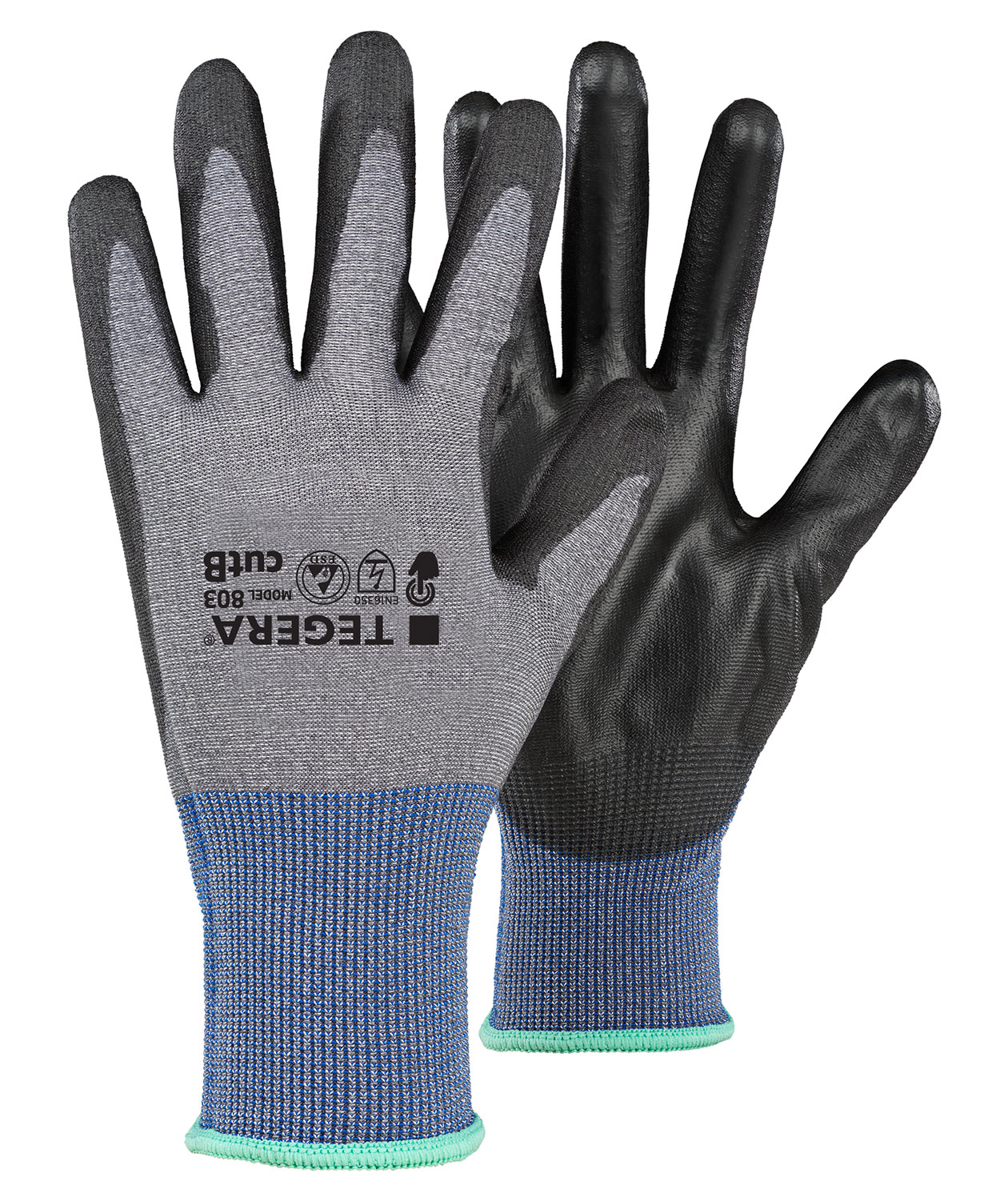 Tegera 803 ESD Schnittschutzhandschuhe Cut B, Schwarz/Grau/Blau