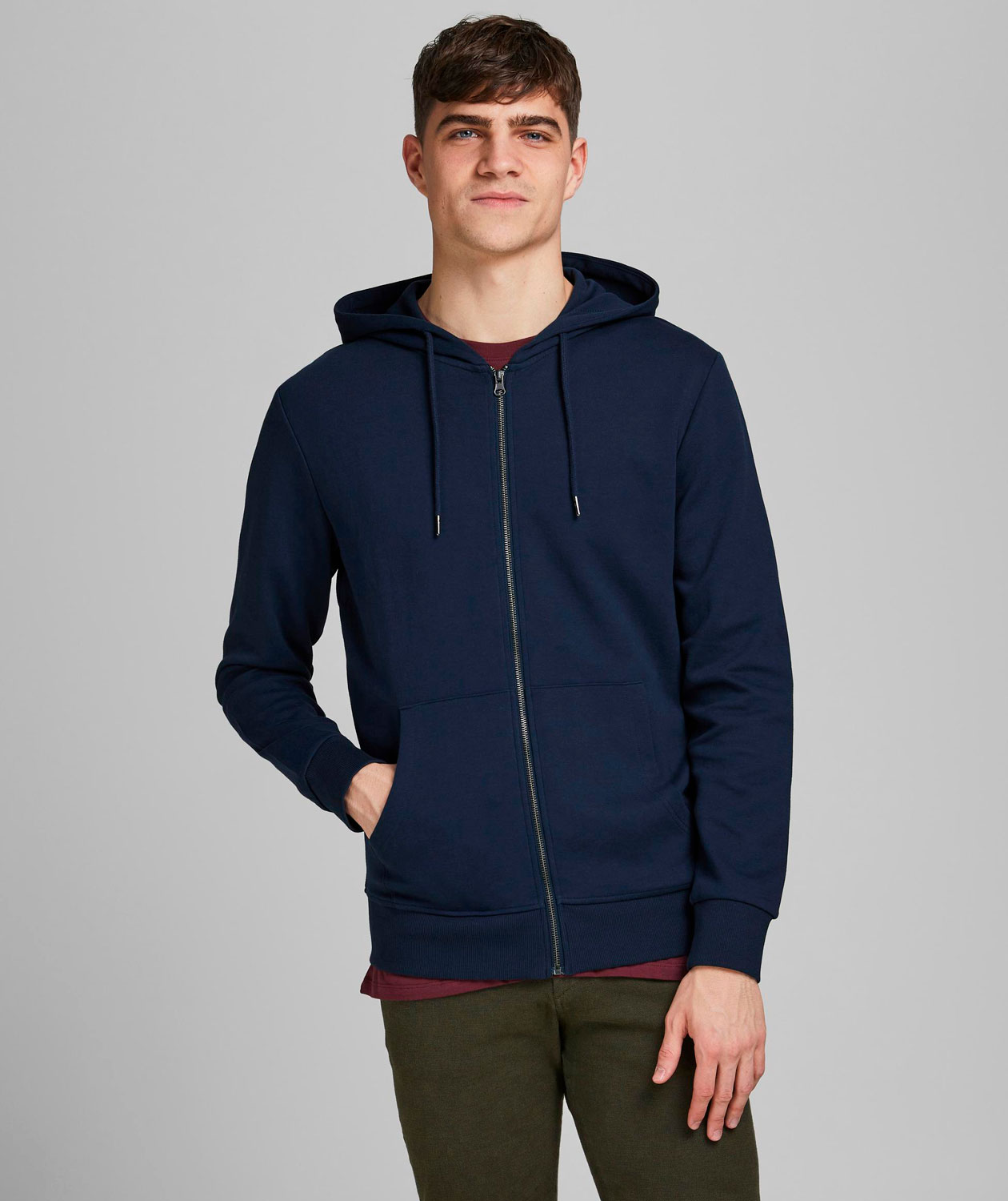 Jack & Jones JJEBASIC sweat h&aelig;ttetr&oslash;je med lynl&aring;s, Navy Blazer, large image number 1