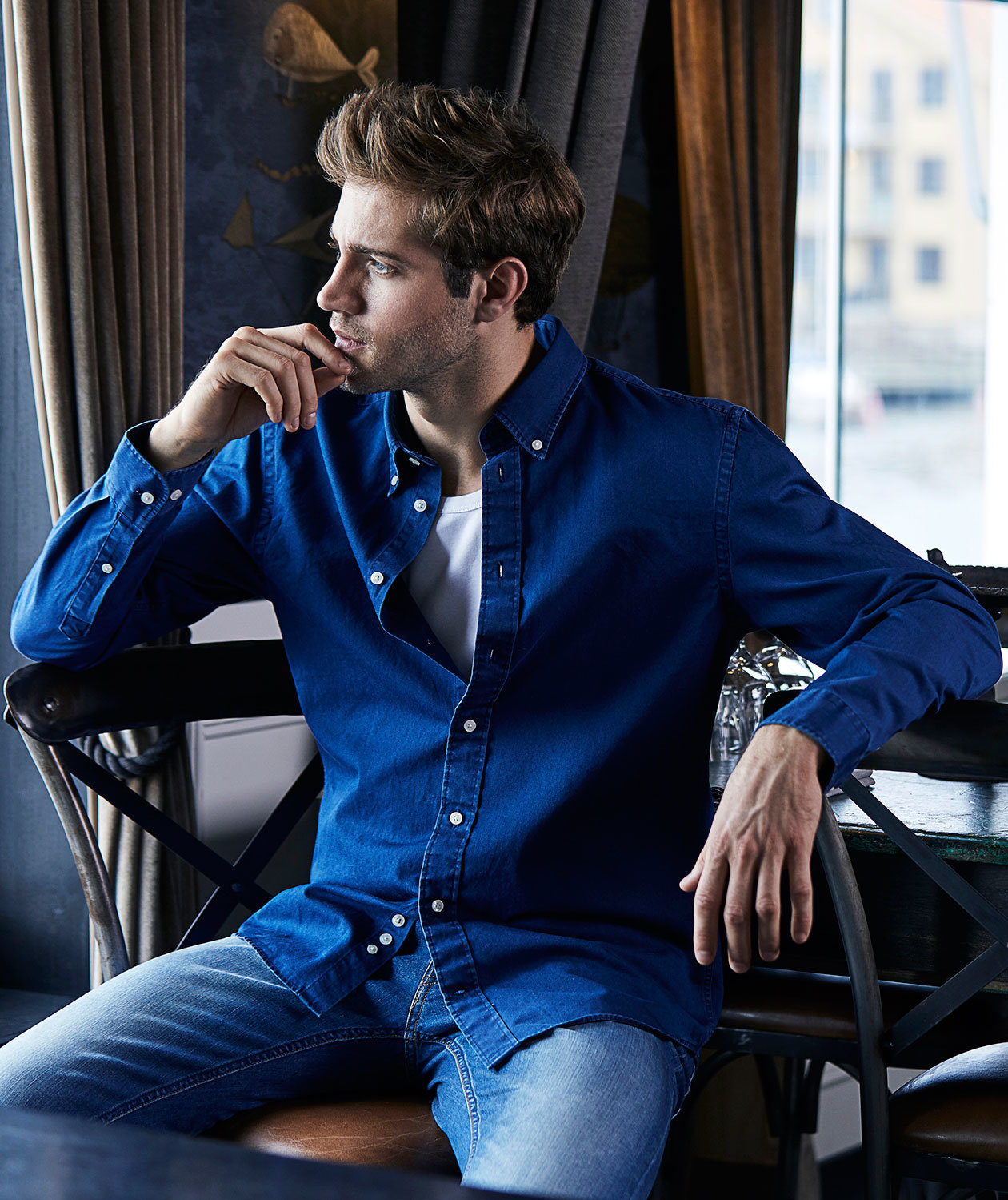 Tee Jays Casual Twill skjorta, Indigo