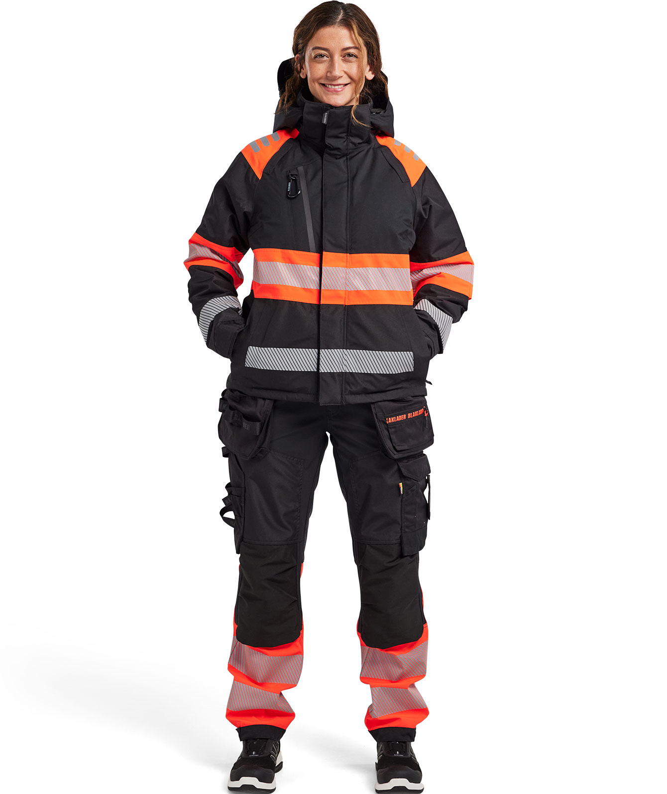 Bl&aring;kl&auml;der dame vinterjakke, Svart/Hi-Vis R&oslash;d