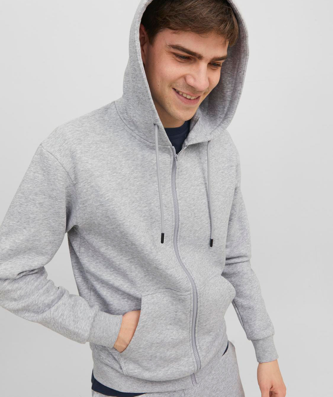 Jack & Jones JJEBRADLEY hoodie med dragkedja, Light Grey Melange, large image number 1