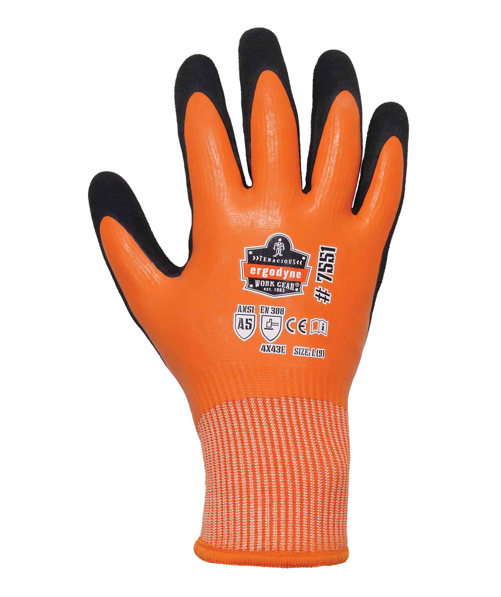 Ergodyne 7551 vinterhandsker med sk&aelig;rebeskyttelse Cut E, Black/Orange, large image number 4