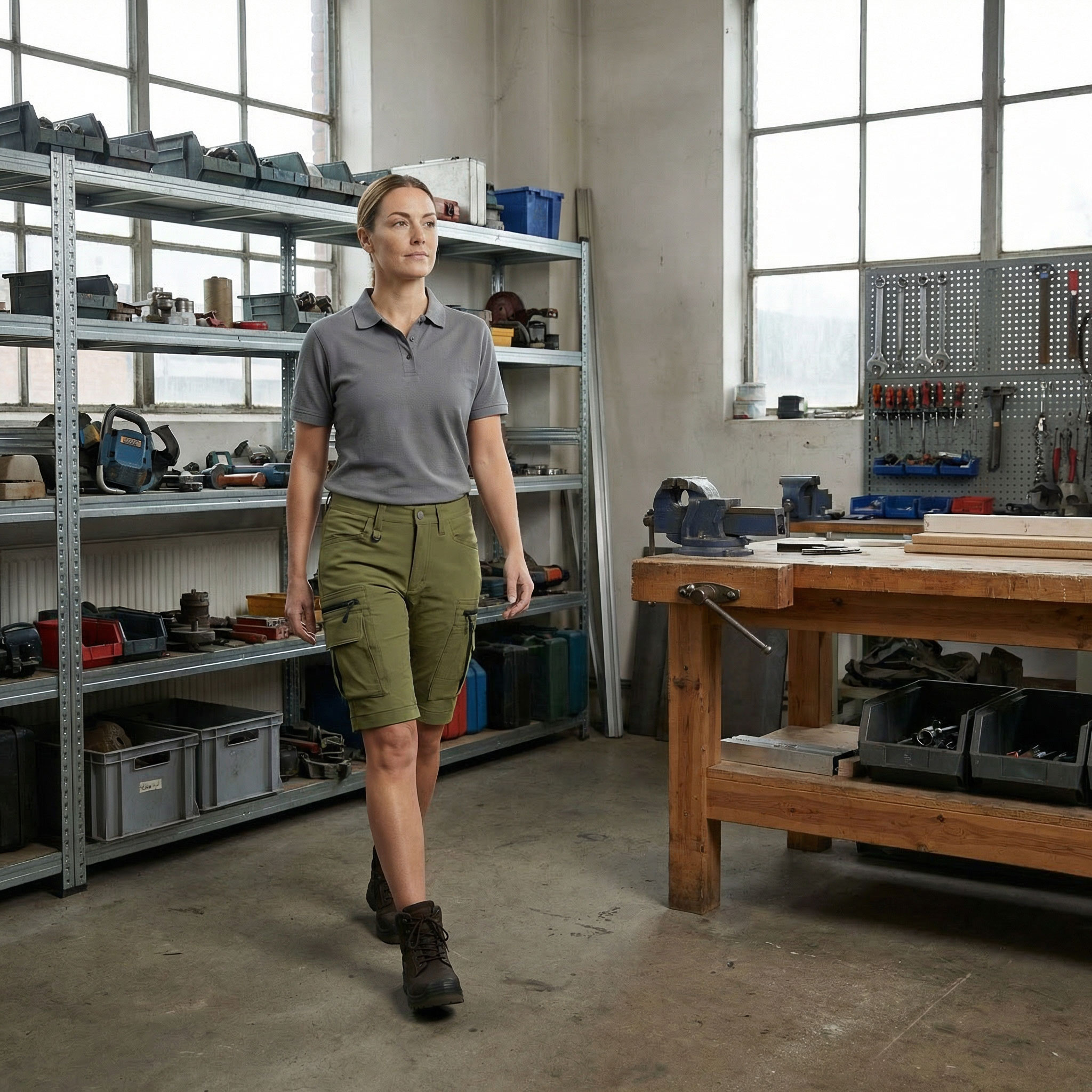 Worksafe dame arbejdsshorts full stretch, Olive green