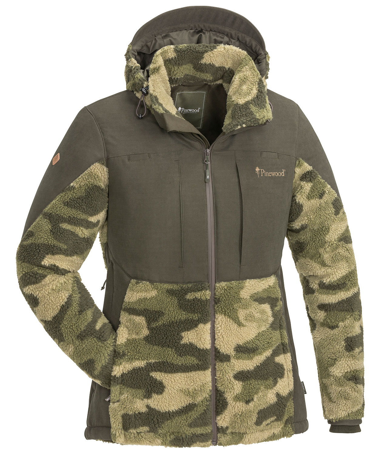 Pinewood&nbsp;Esbo Pile Camou dame fiberpels jagtakke, Green Jungle/Suede Brown, large image number 0