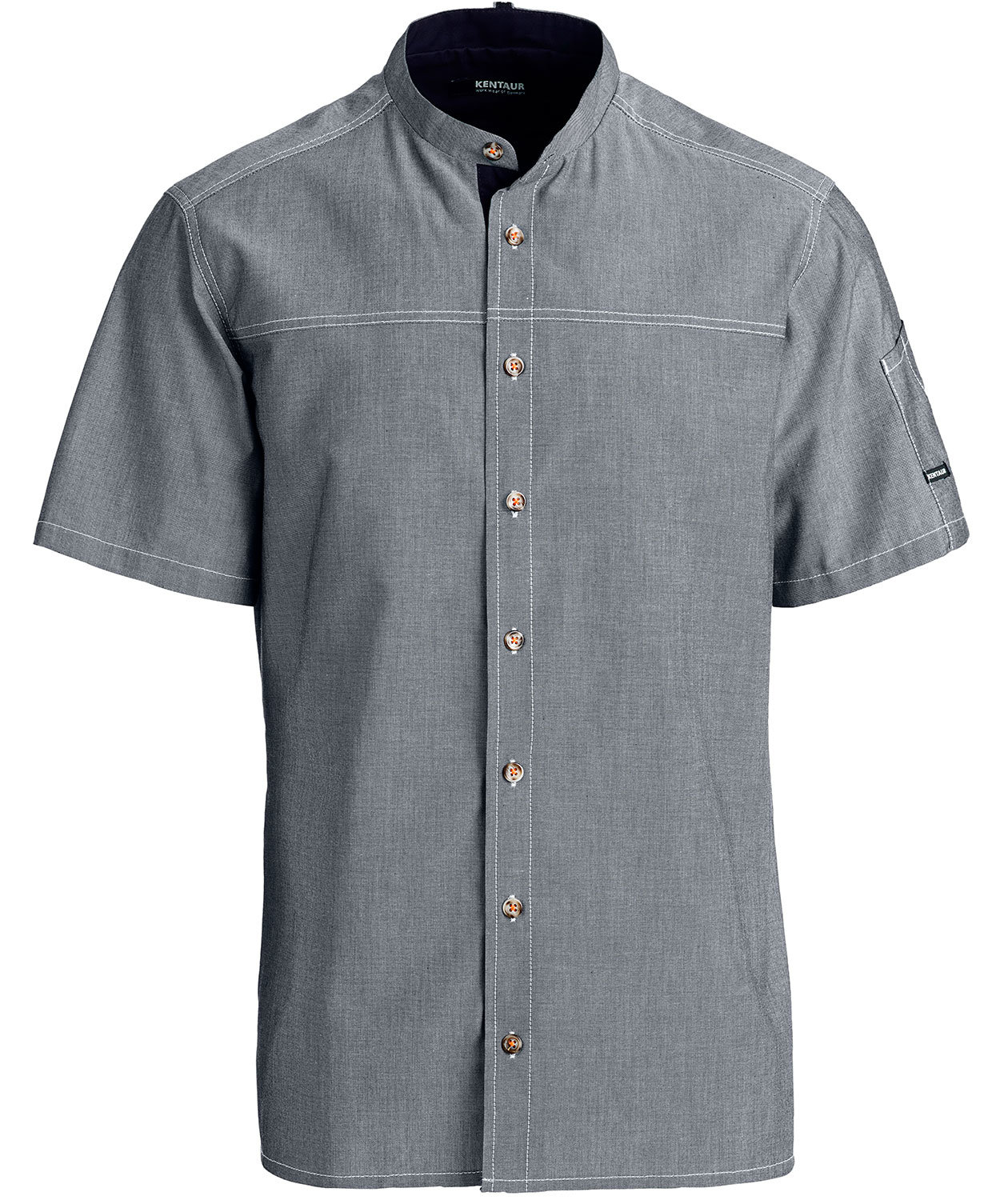 Kentaur modern fit kort&aelig;rmet kokkeskjorte/serviceskjorte, Chambray Gr&aring;