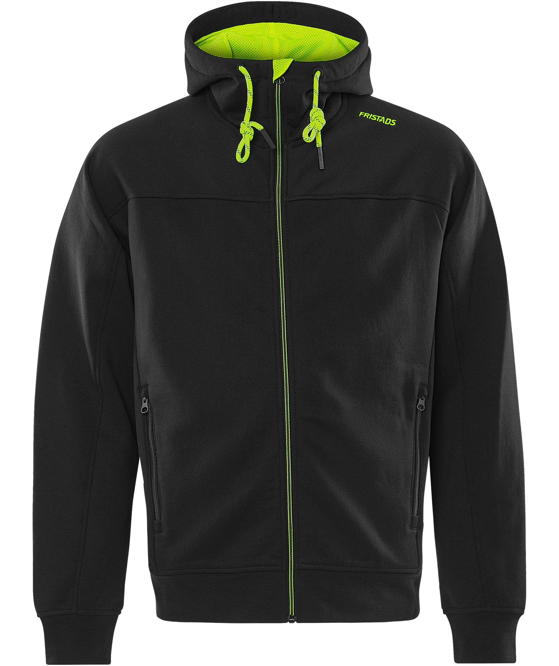 Fristads hoodie med dragkedja 7550 GSM, Svart/Varselgul