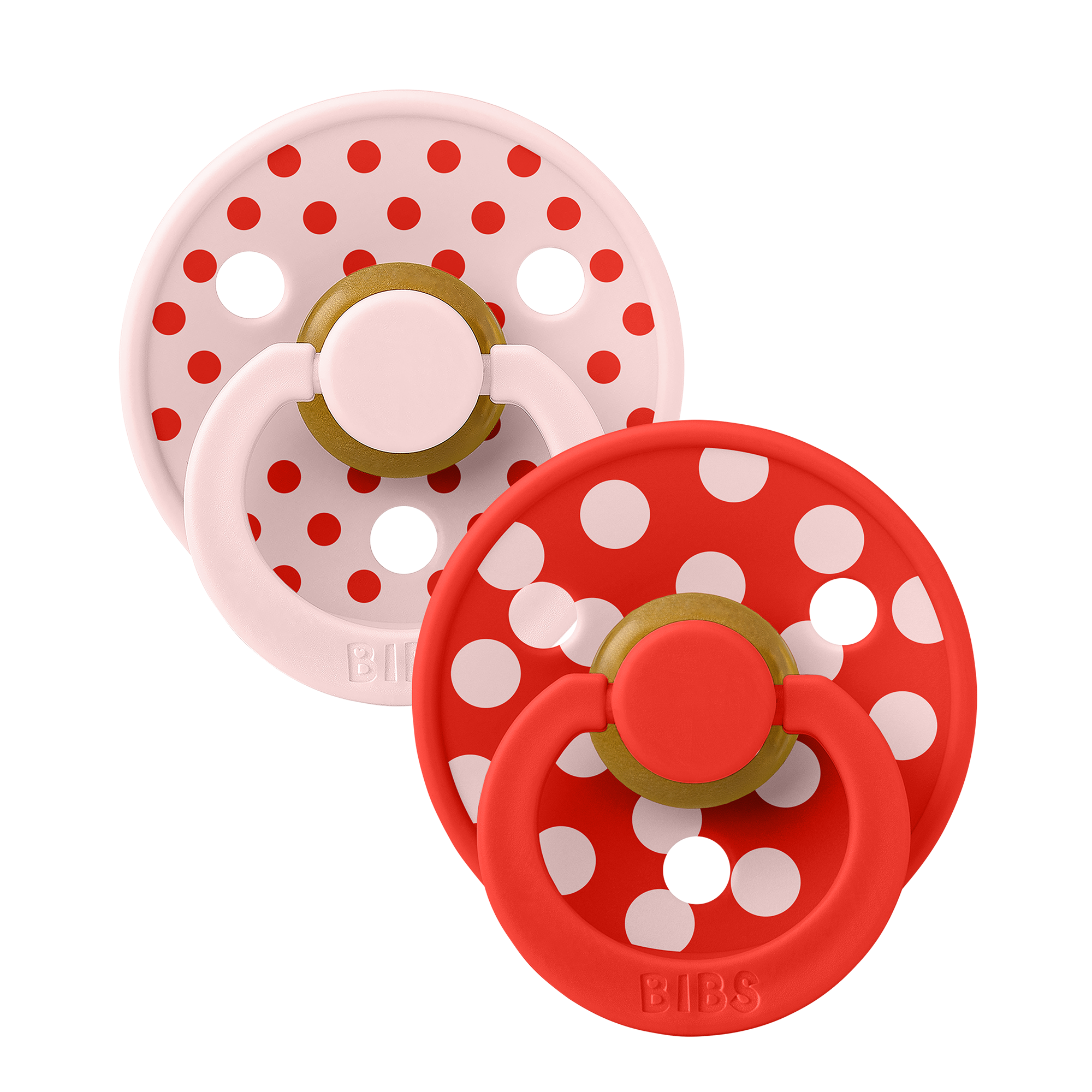 BIBS Pacifier Studio Colour 2 PACK Polka Latex Size 1 Blossom/Candy Apple