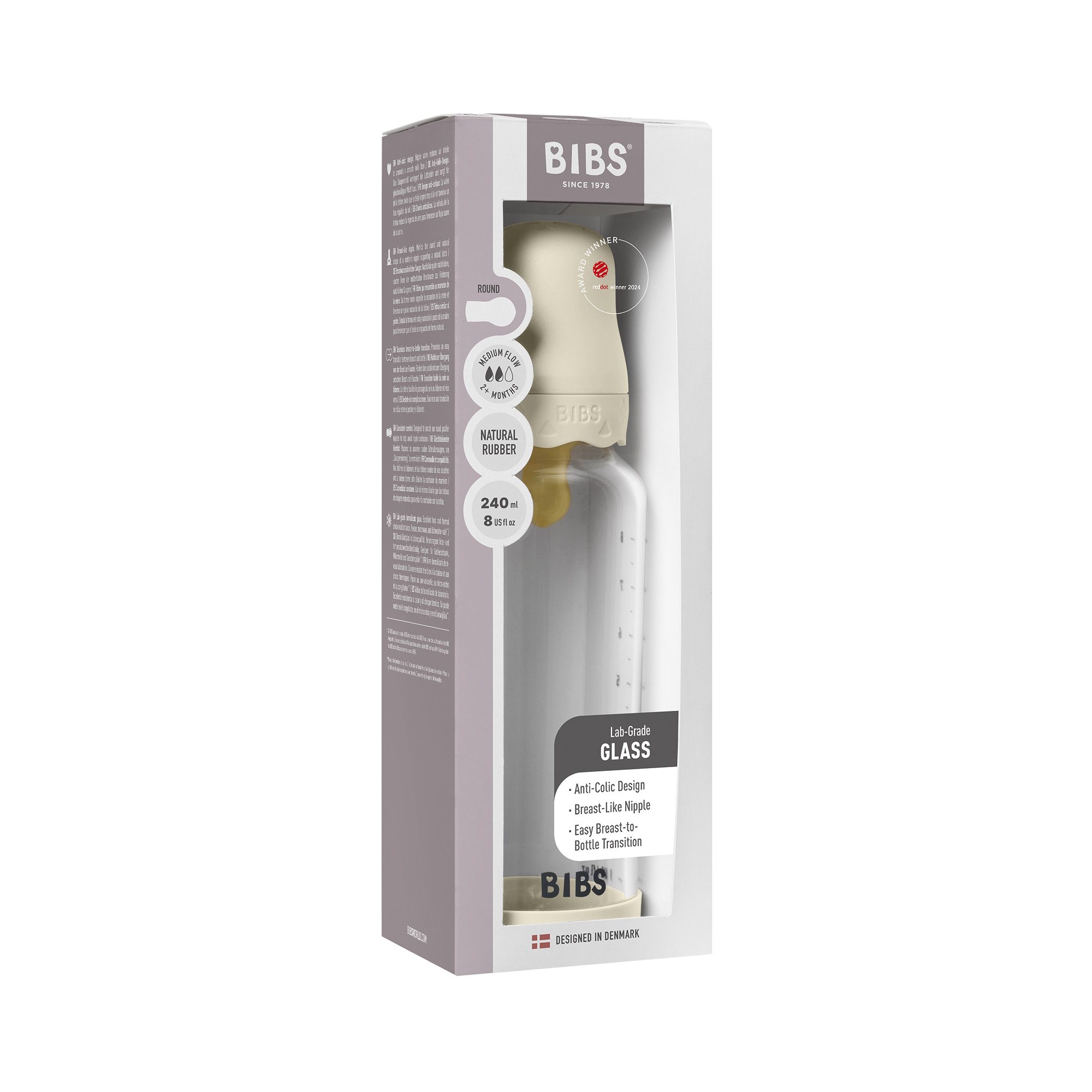 BIBS Baby Glass Boheme Bottle Naturgummi Medium Flow Ivory