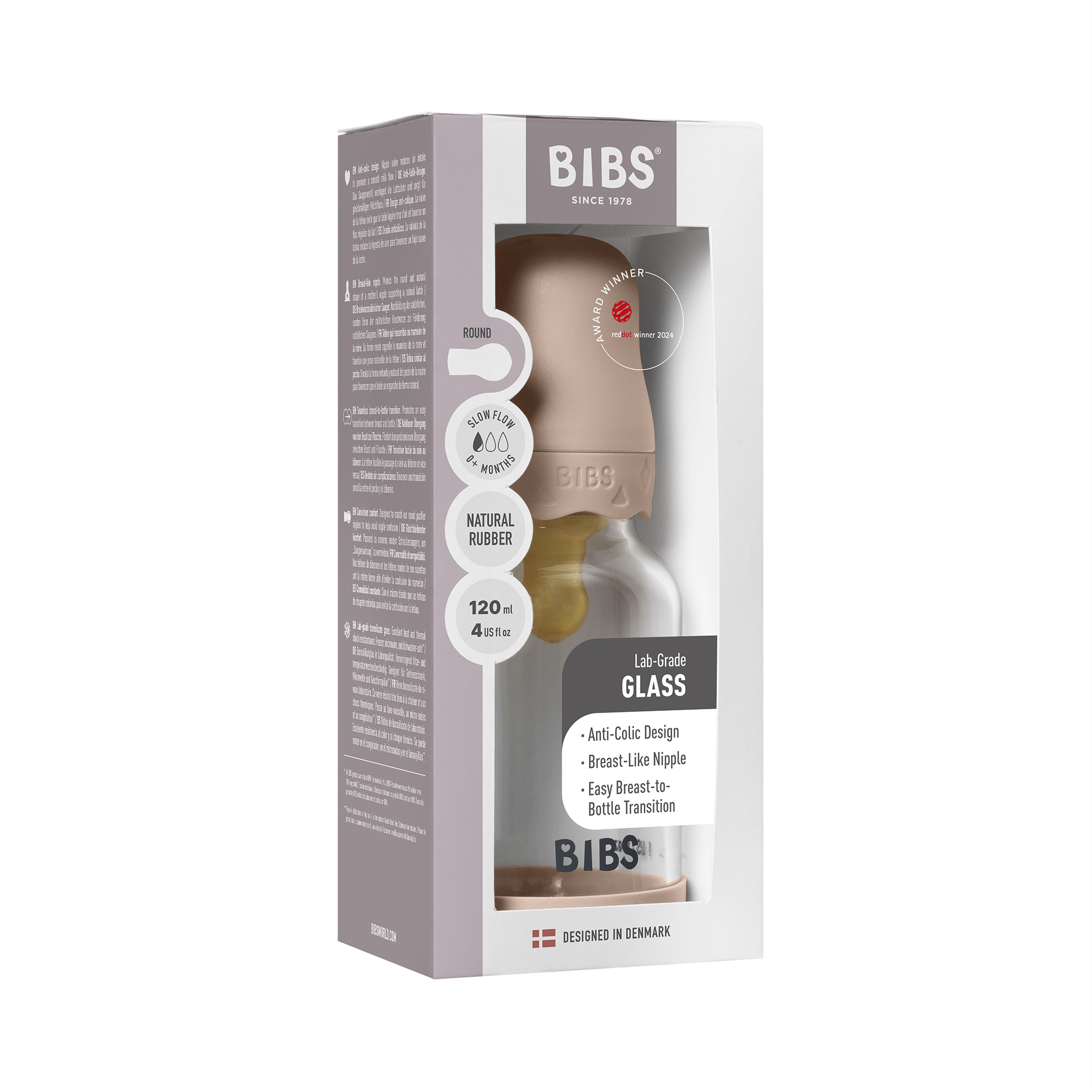 BIBS Baby Glass Boheme Bottle Naturgummi Slow Flow Blush