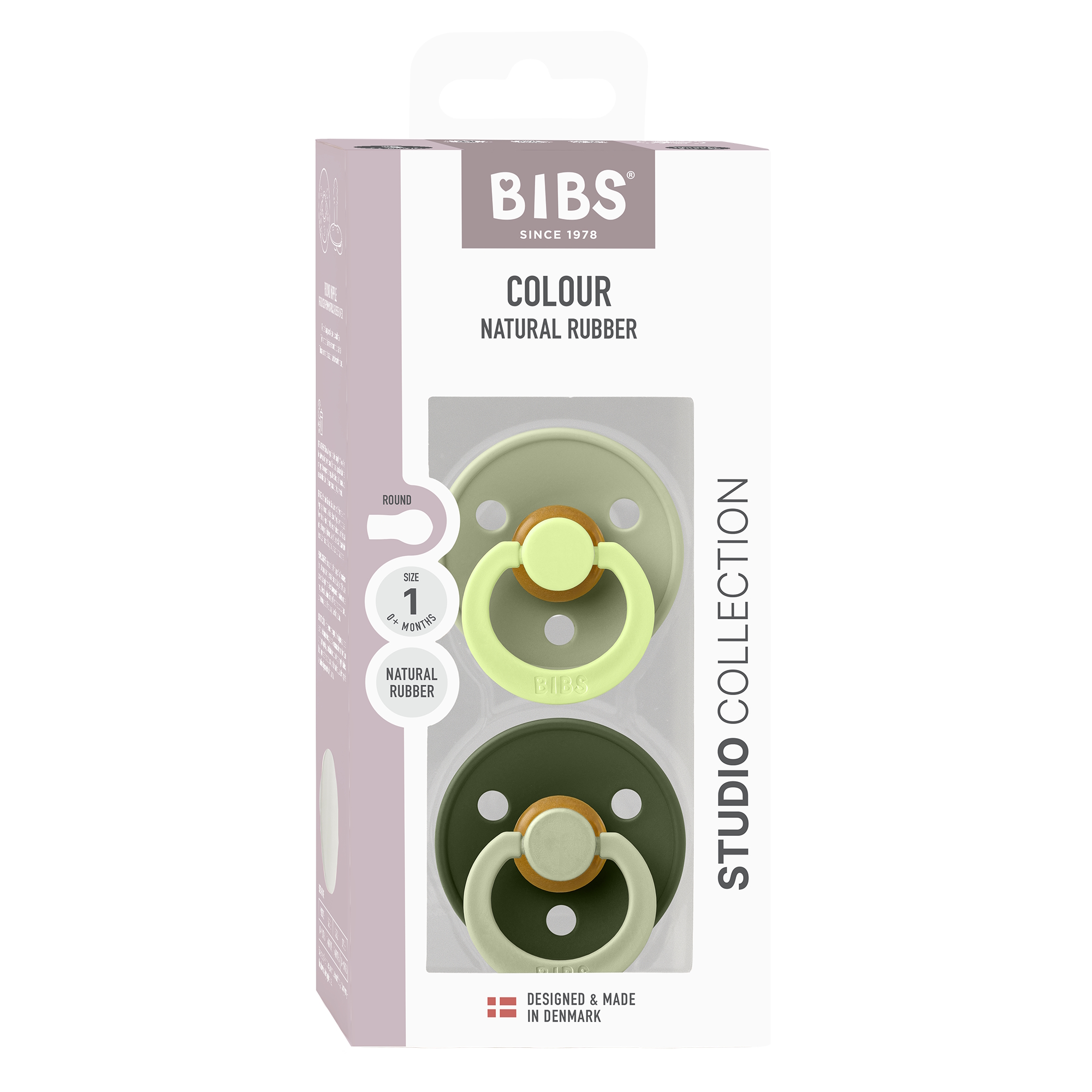 BIBS Pacifier Studio Colour 2 PACK Fusion Latex Size 1 Sage Hunter Green mix