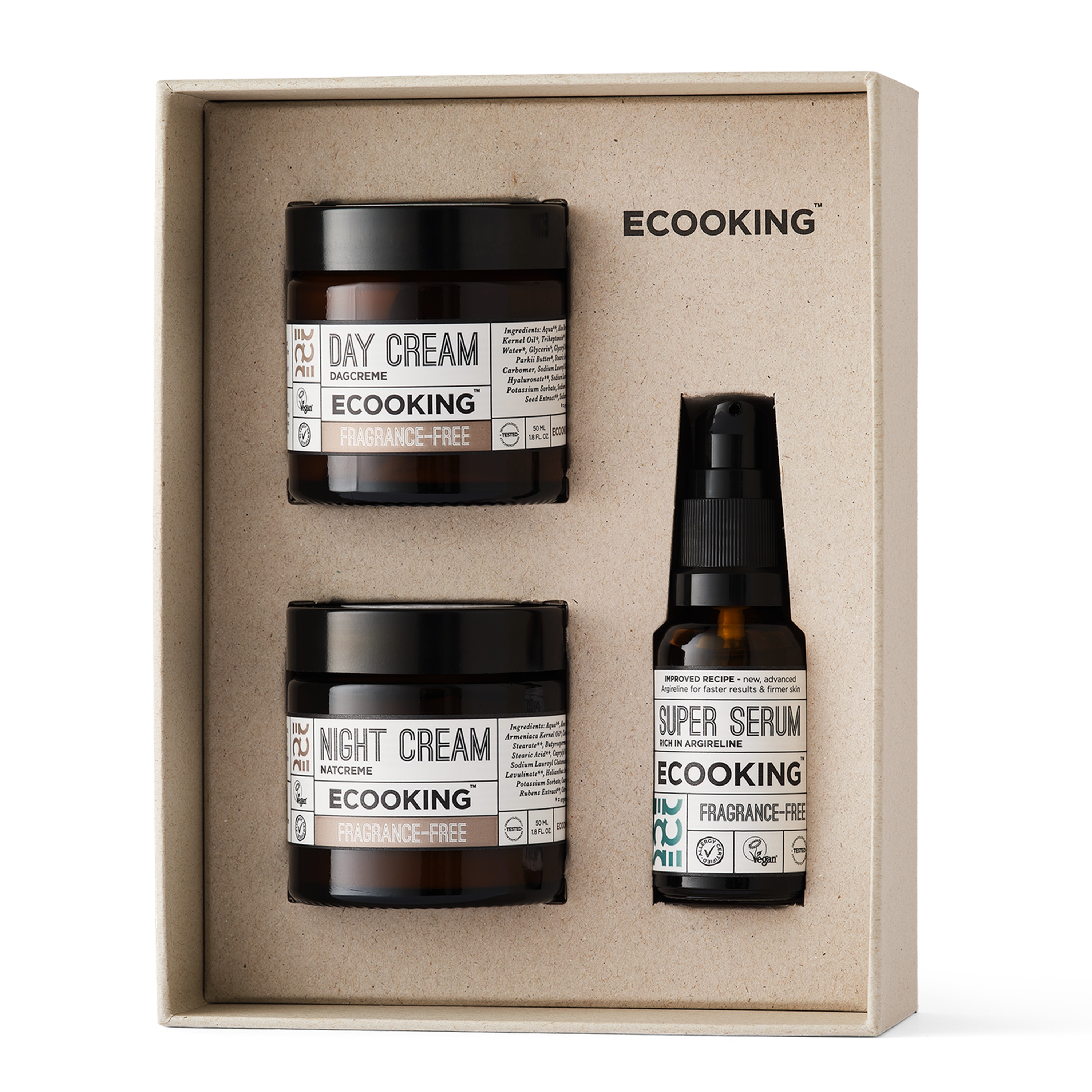ECOOKING The Smoothing Trio Day & Night Cream + Serum Set Fragrance-Free gaveæske