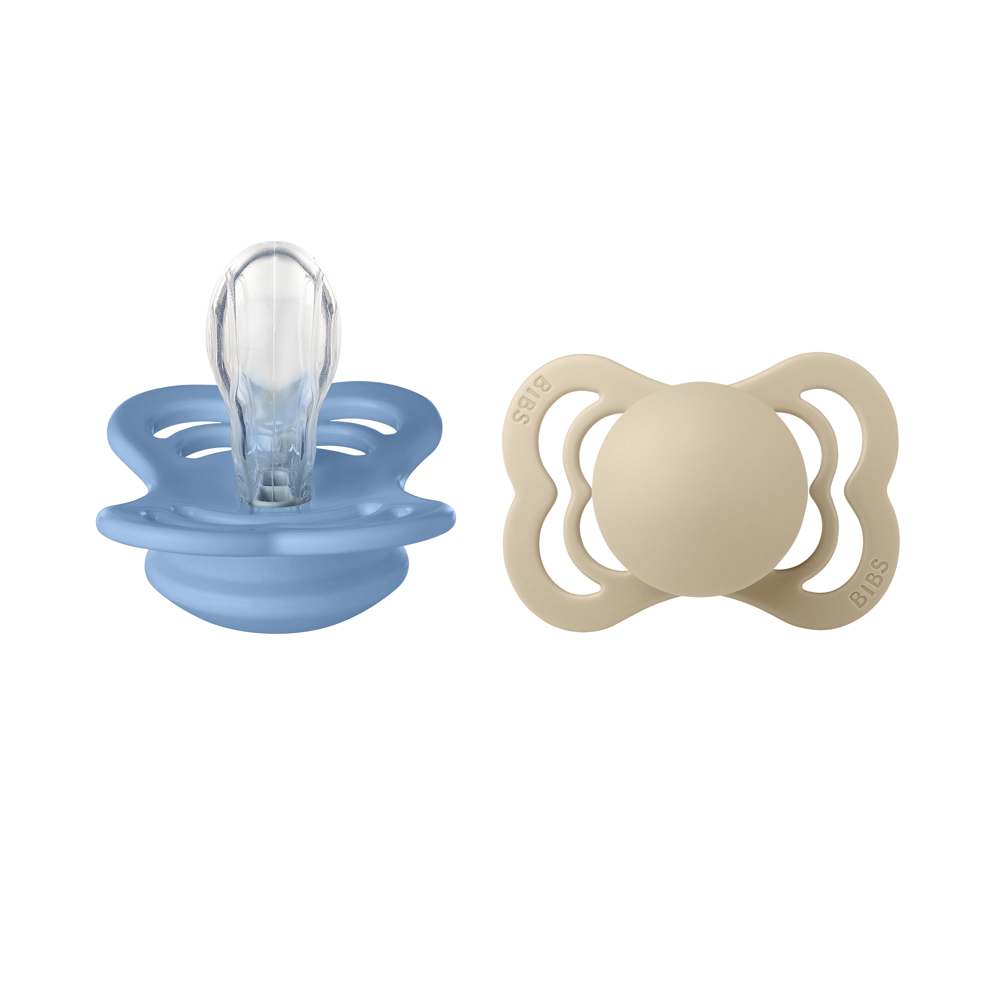 BIBS Pacifier Supreme 2 PACK Silicone Size 1 Vanilla/Sky Blue