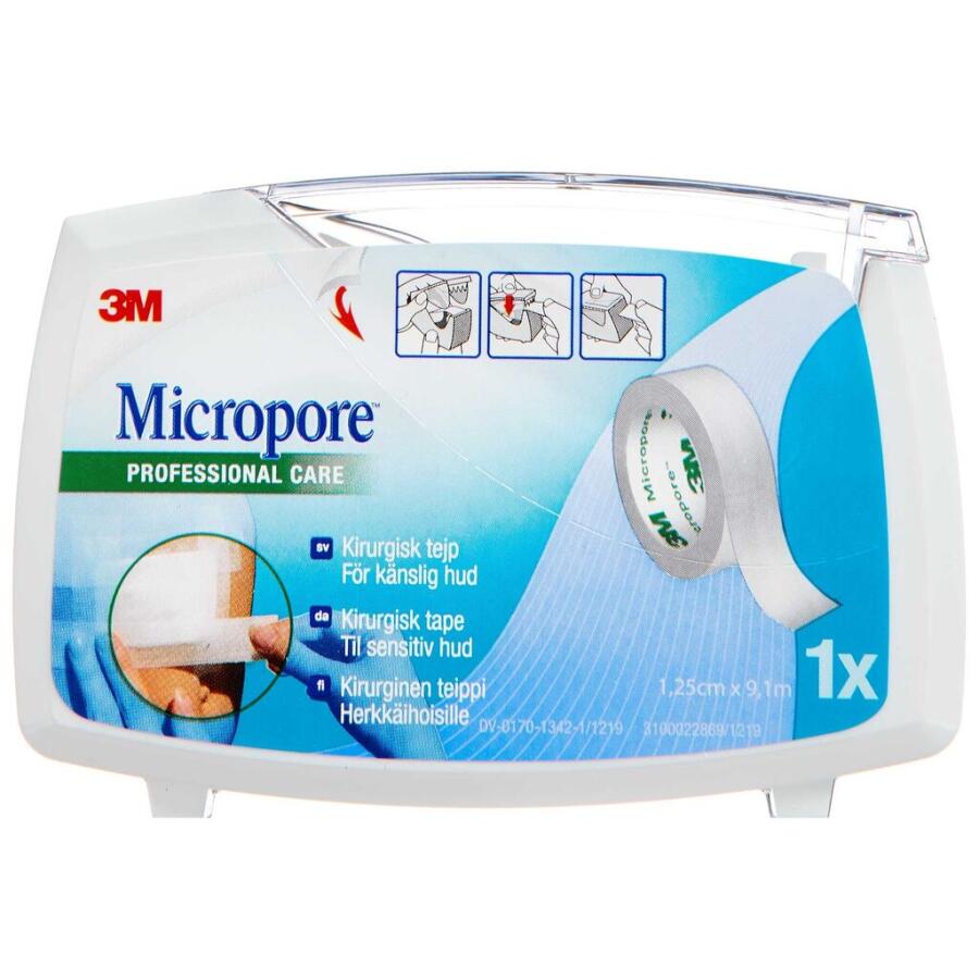 Micropore på Dispenser 1,25 cm x 9,14 m