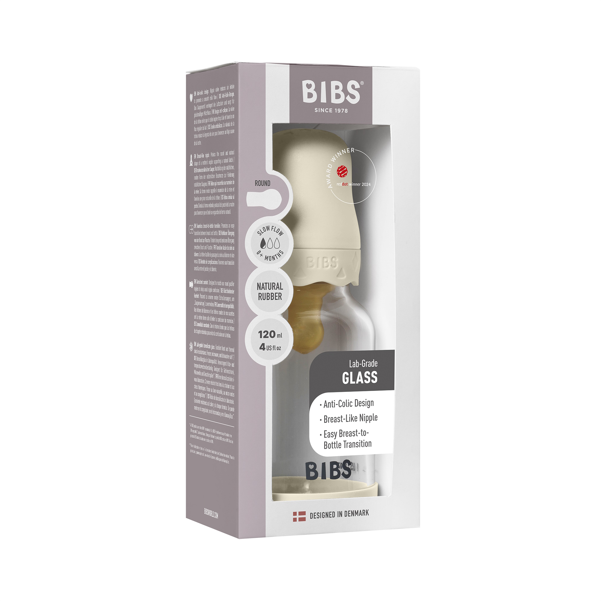 BIBS Baby Glass Boheme Bottle Naturgummi Slow Flow Ivory