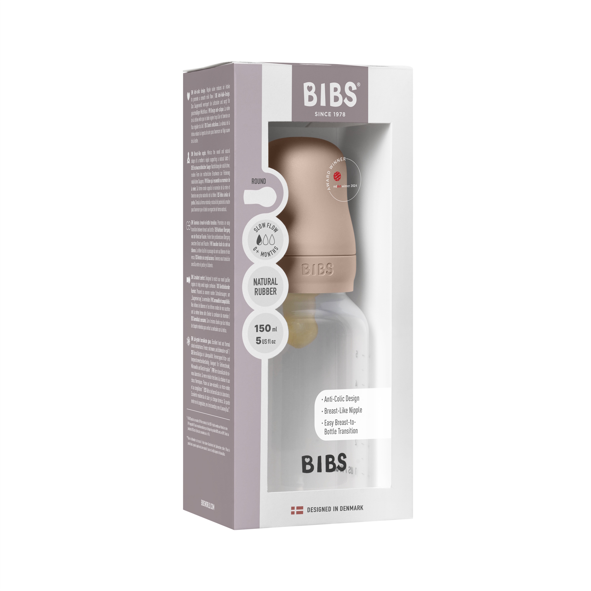 BIBS Baby Plast Bottle Naturgummi Slow Flow Blush