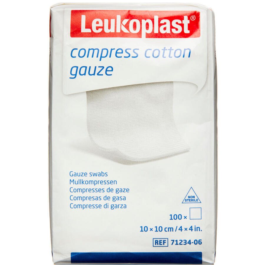 Leukoplast Compress Cotton Gauze 10 x 10 cm 12-lags Medicinsk udstyr 100 stk