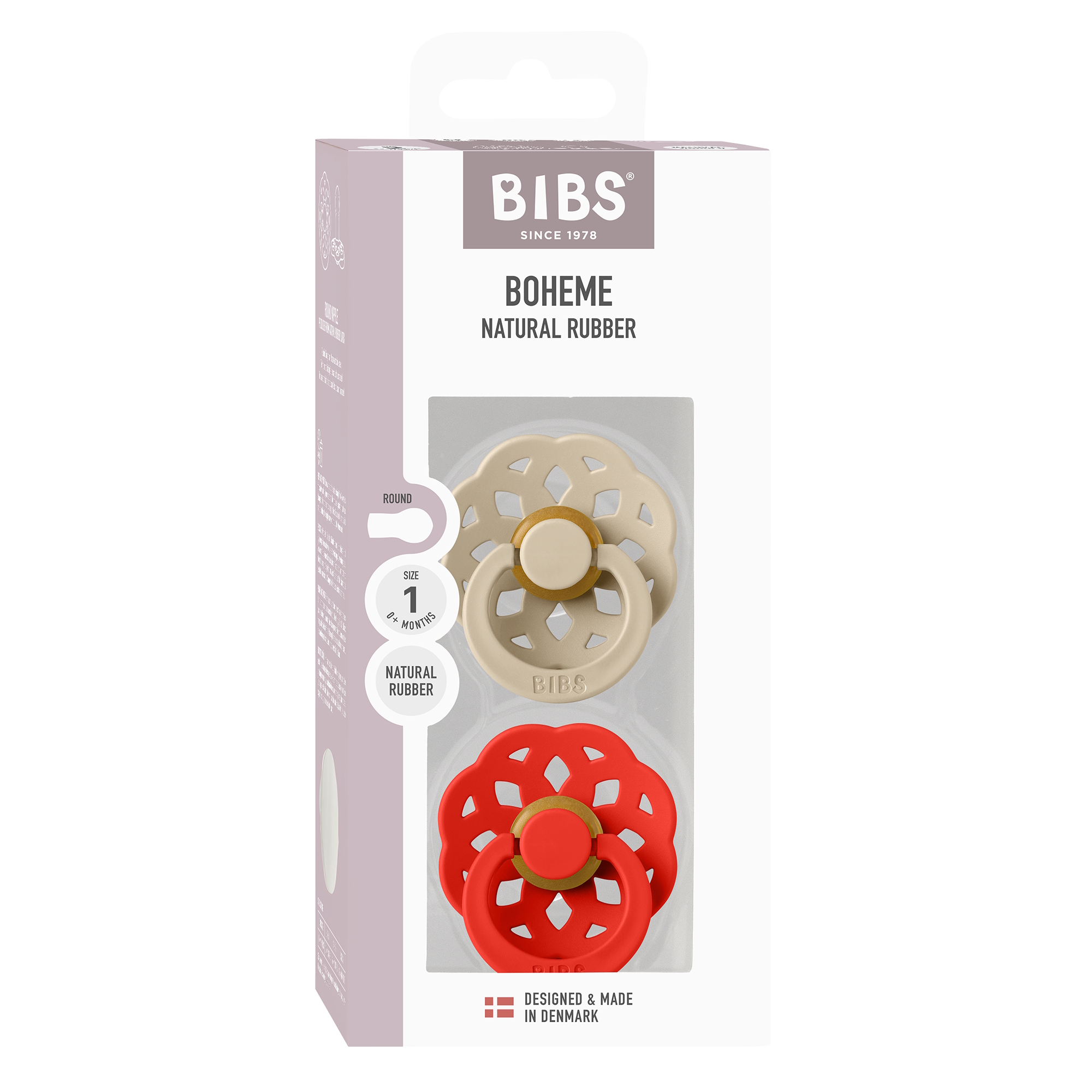 BIBS Pacifier Boheme 2 PACK Latex Size 1 Vanilla/Candy Apple