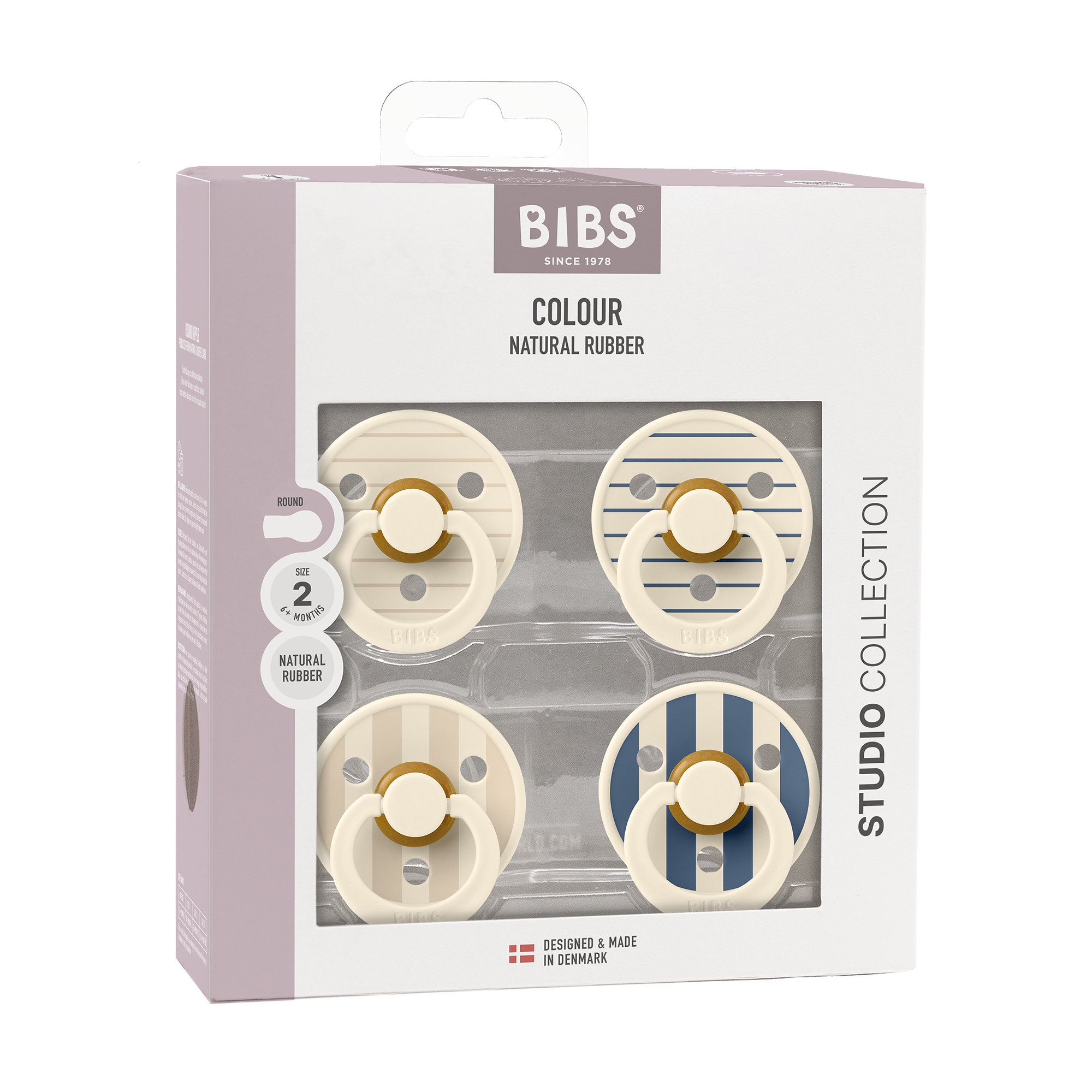 BIBS Pacifier Studio Colour 4 pack Latex Size 2 Pin Ivory Vanilla Mix/Pin Ivory Steel Blue Mix