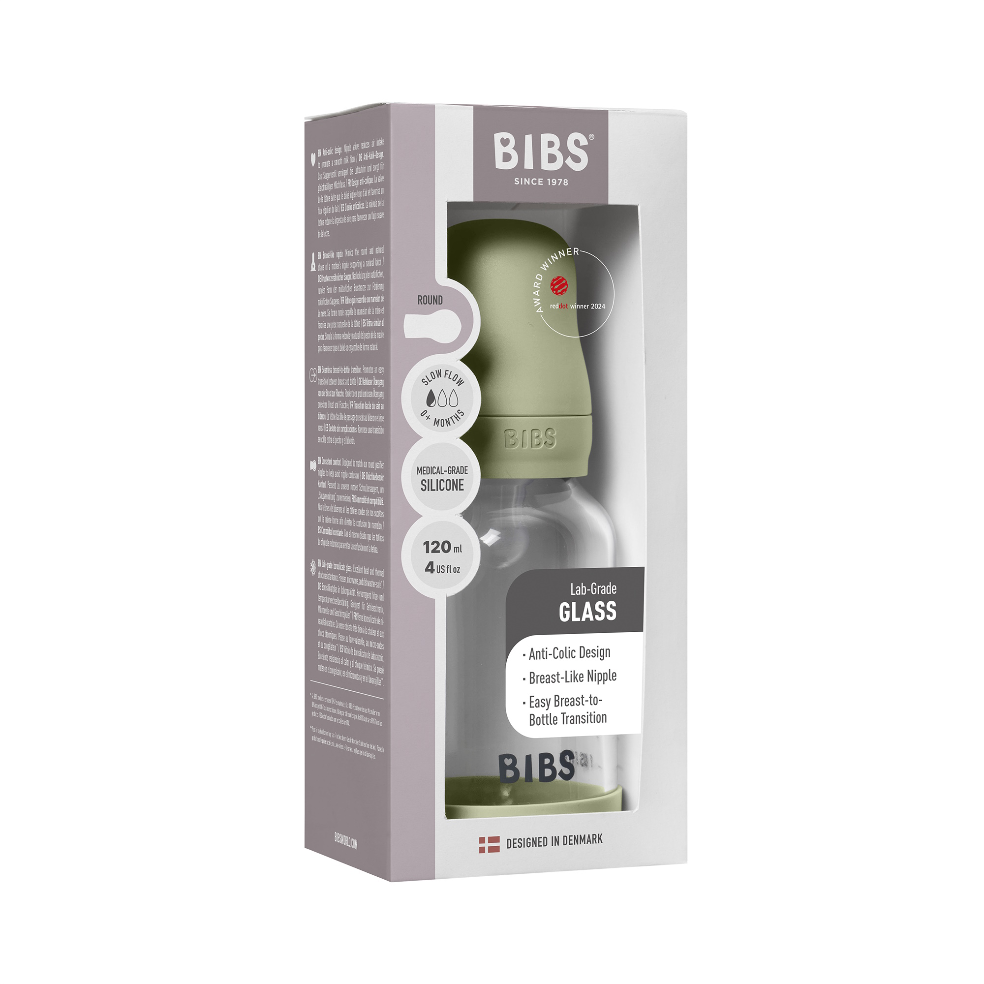 BIBS Baby Glass Bottle Silikone Slow Flow Sage