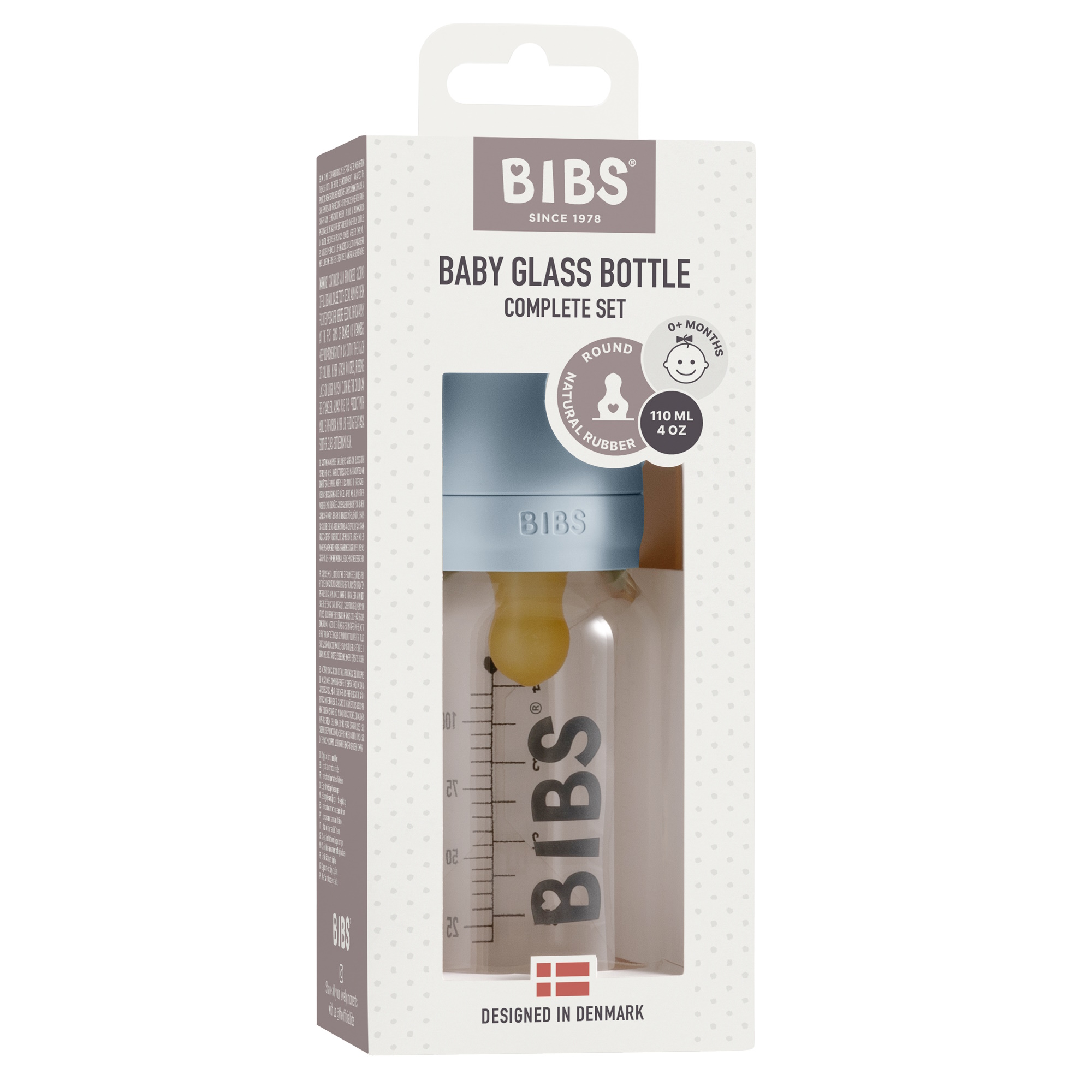 BIBS Baby Glass Bottle Naturgummi Slow Flow Baby Blue