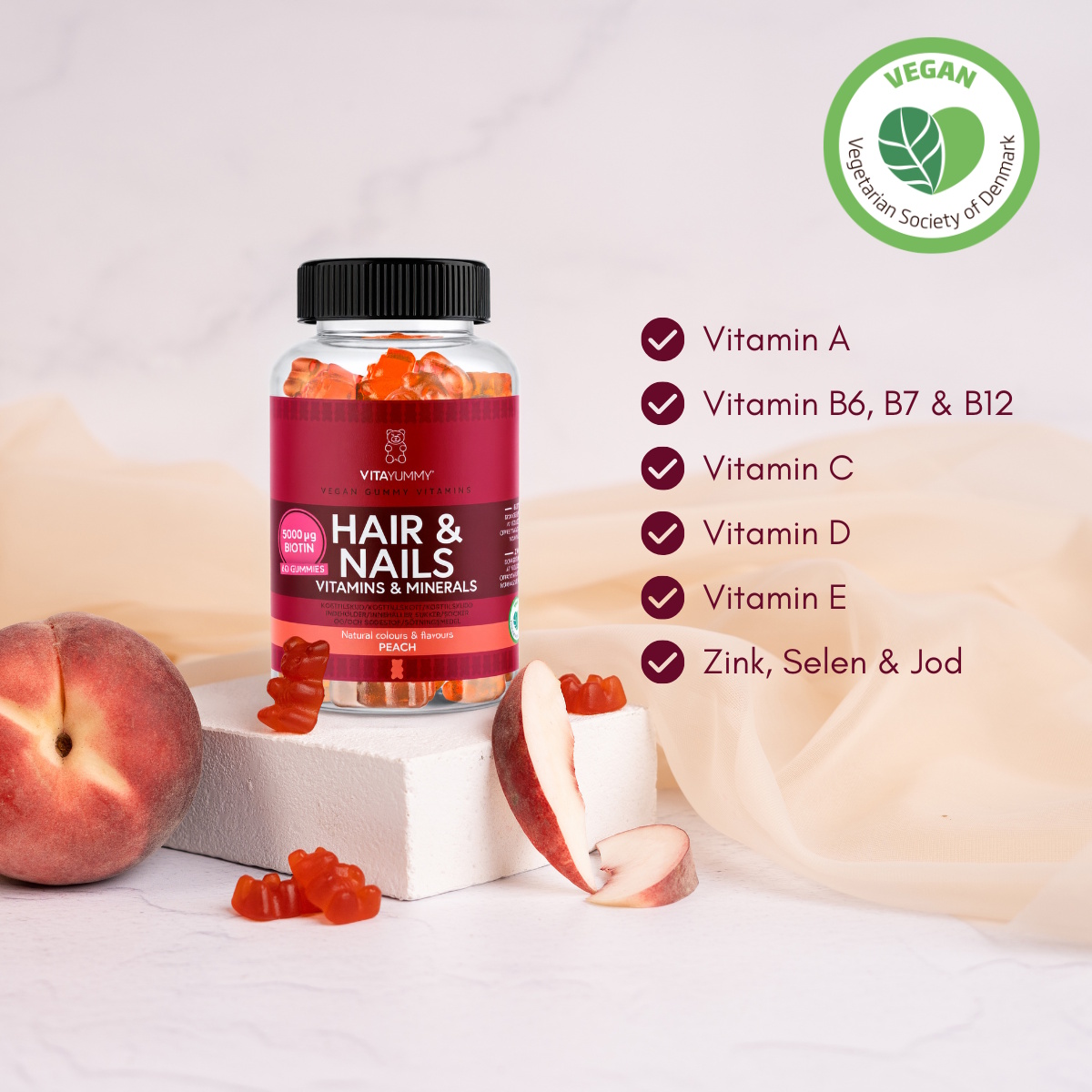 VitaYummy Hair & Nails (Peach) - 60 stk.