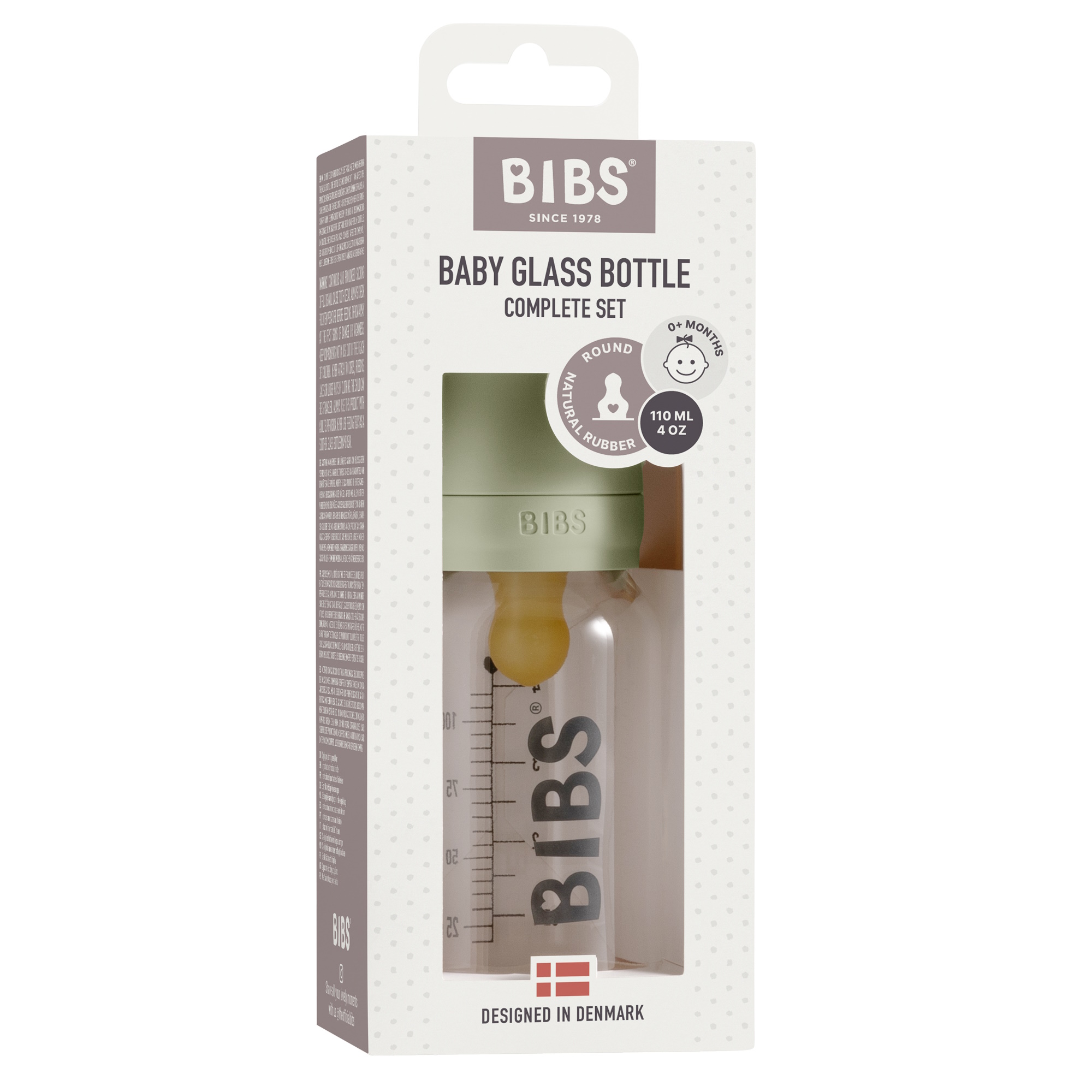 BIBS Baby Glass Bottle Naturgummi Slow Flow Sage