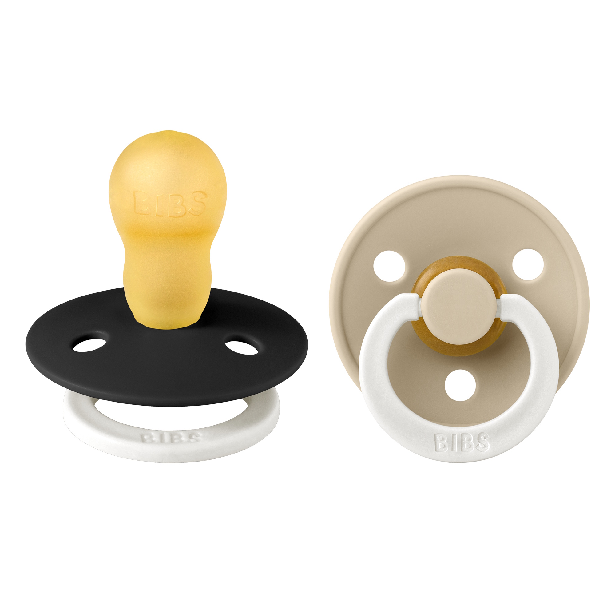 BIBS Pacifier Colour 2 PACK Latex Size 3 Black GLOW/Vanilla GLOW